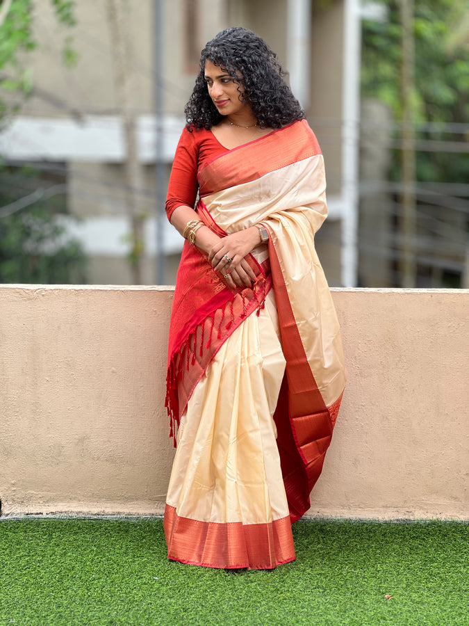 Geometrical Weaving Border Semi Silk Saree | SKT103