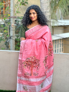 Painted & Hand Embroidery Bagalpuri Linen Saree | RP393