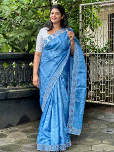 Twine Cut Work With Floral Embroidered  Pure Desi Tussar Saree | TC408