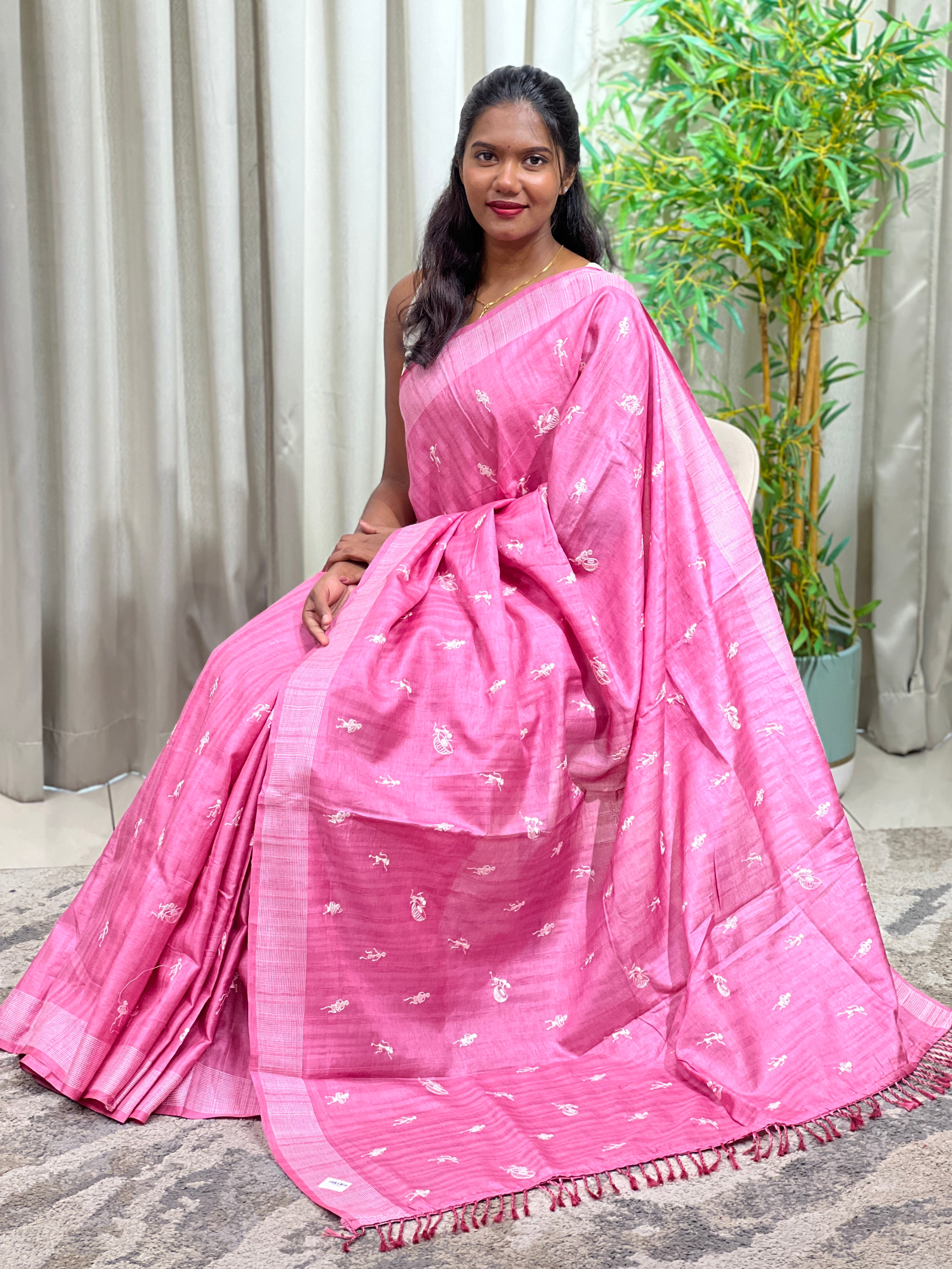 Warli Printed Pattern Tussar Saree | SUN806