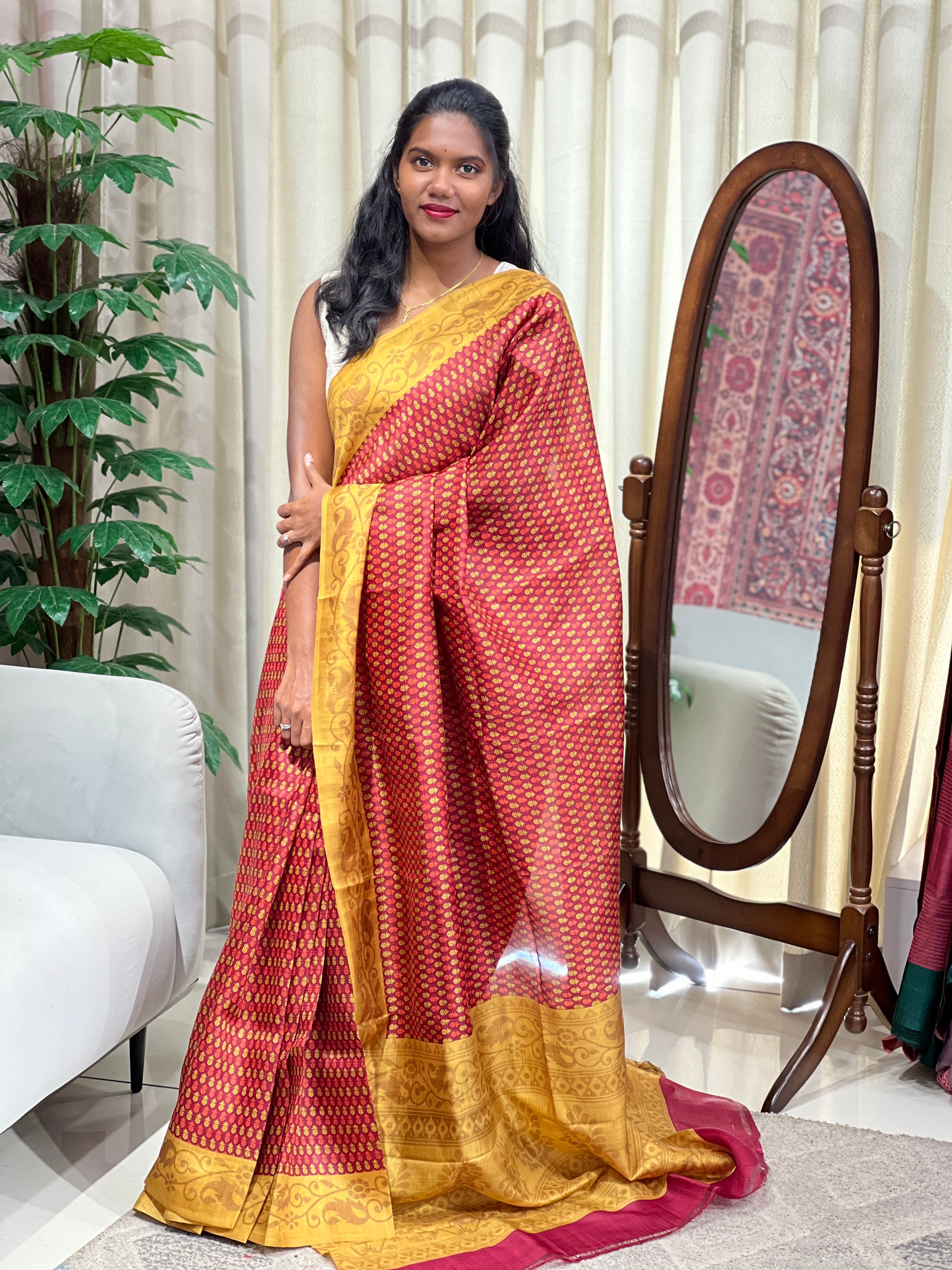 Leaf Printed Tussar Saree | NLM245