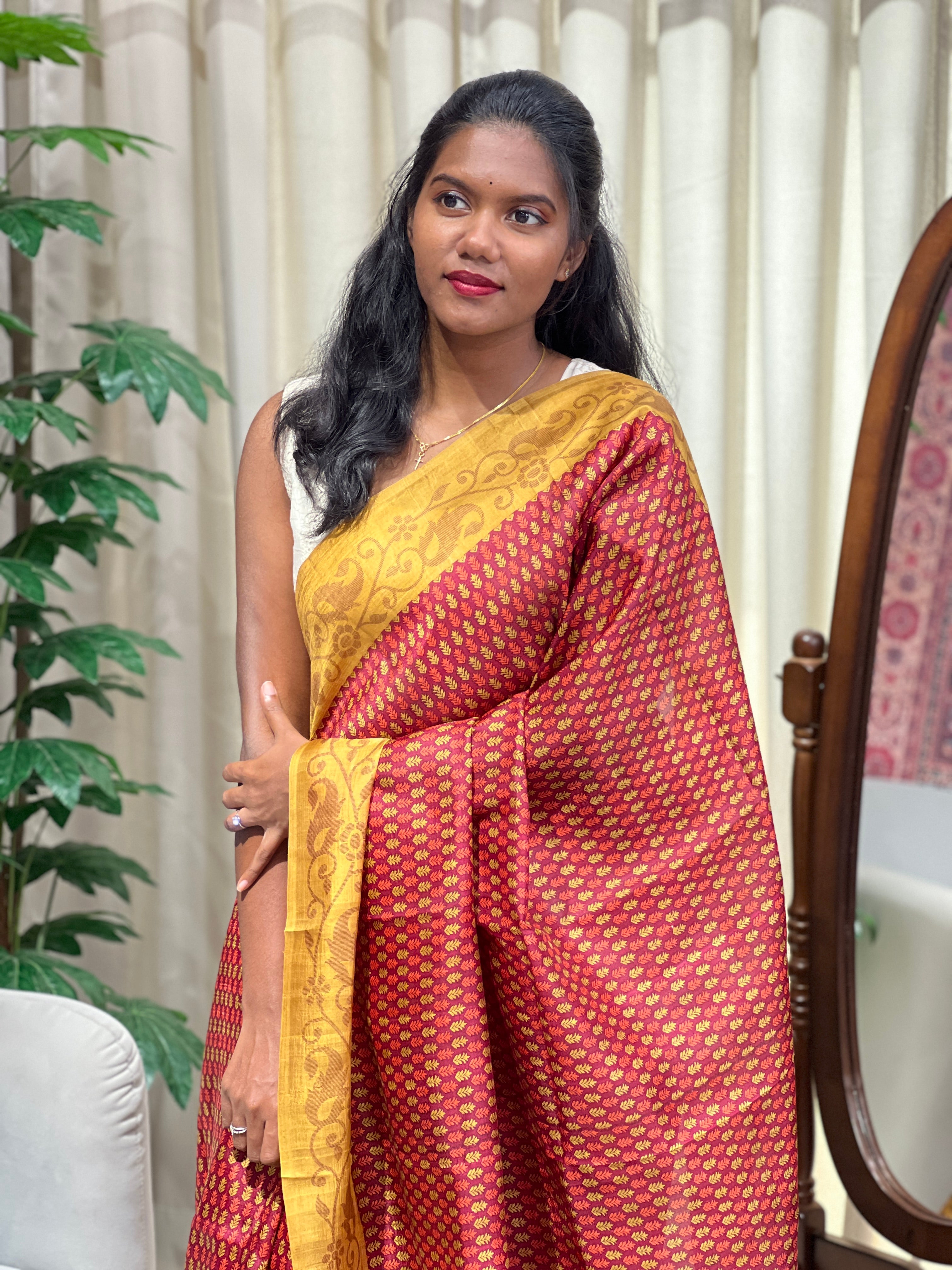 Leaf Printed Tussar Saree | NLM245