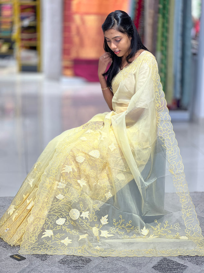 Embroidery With Floral Applique Detailed Organza Saree | MM111