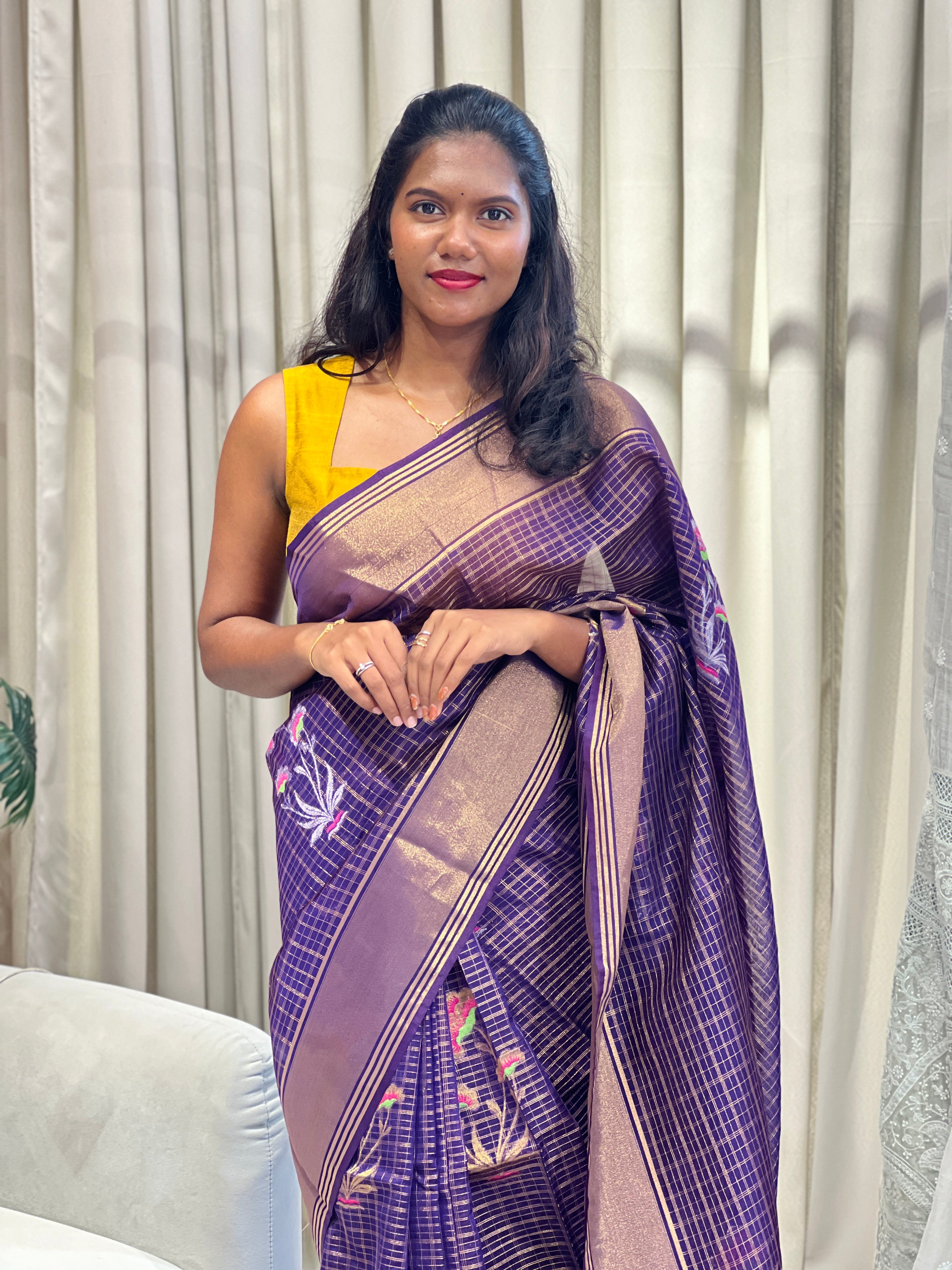 Check Weave Banarasi StyleOrganza Saree | NN499