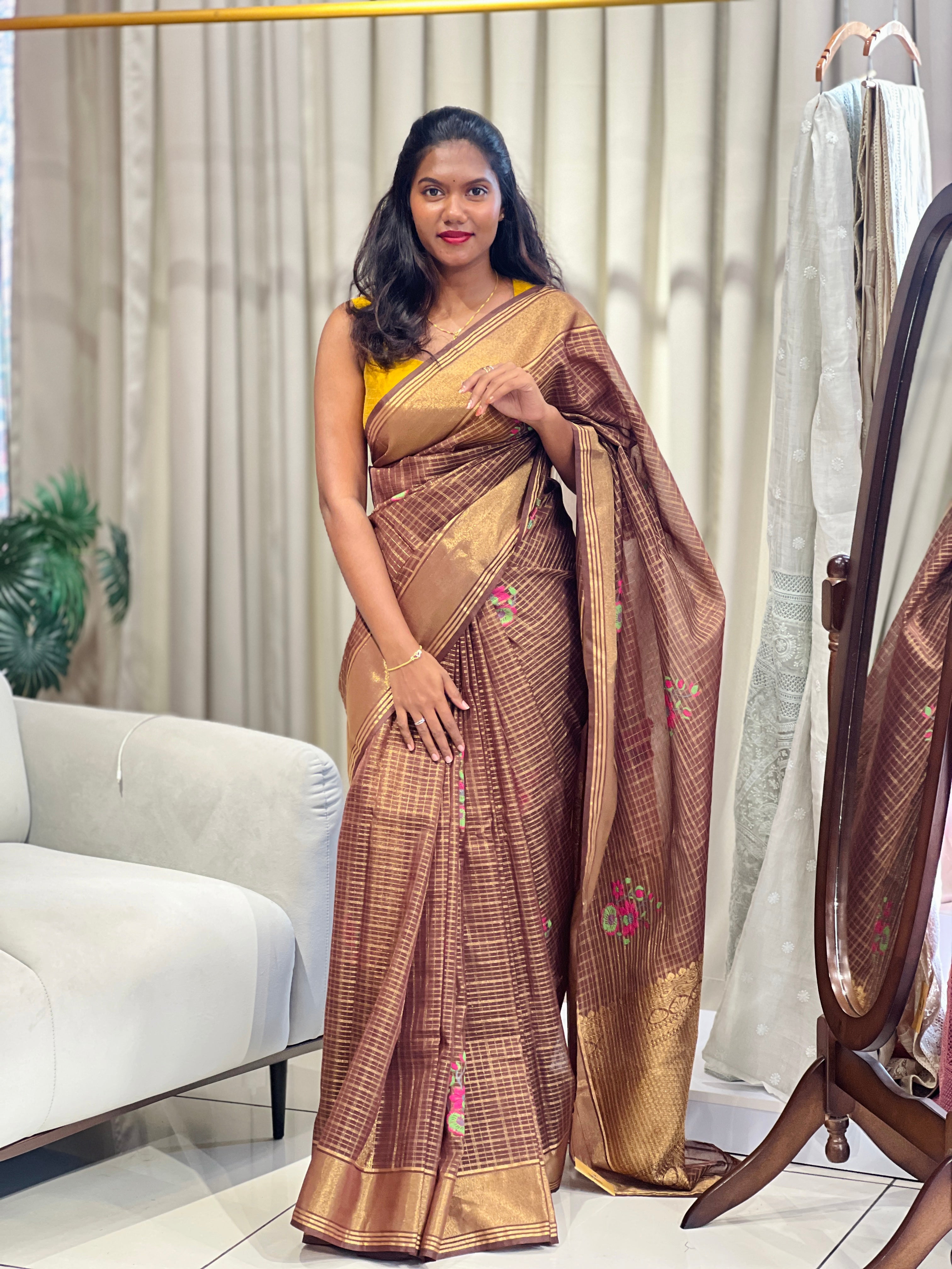 Check Weave Banarasi StyleOrganza Saree | NN508