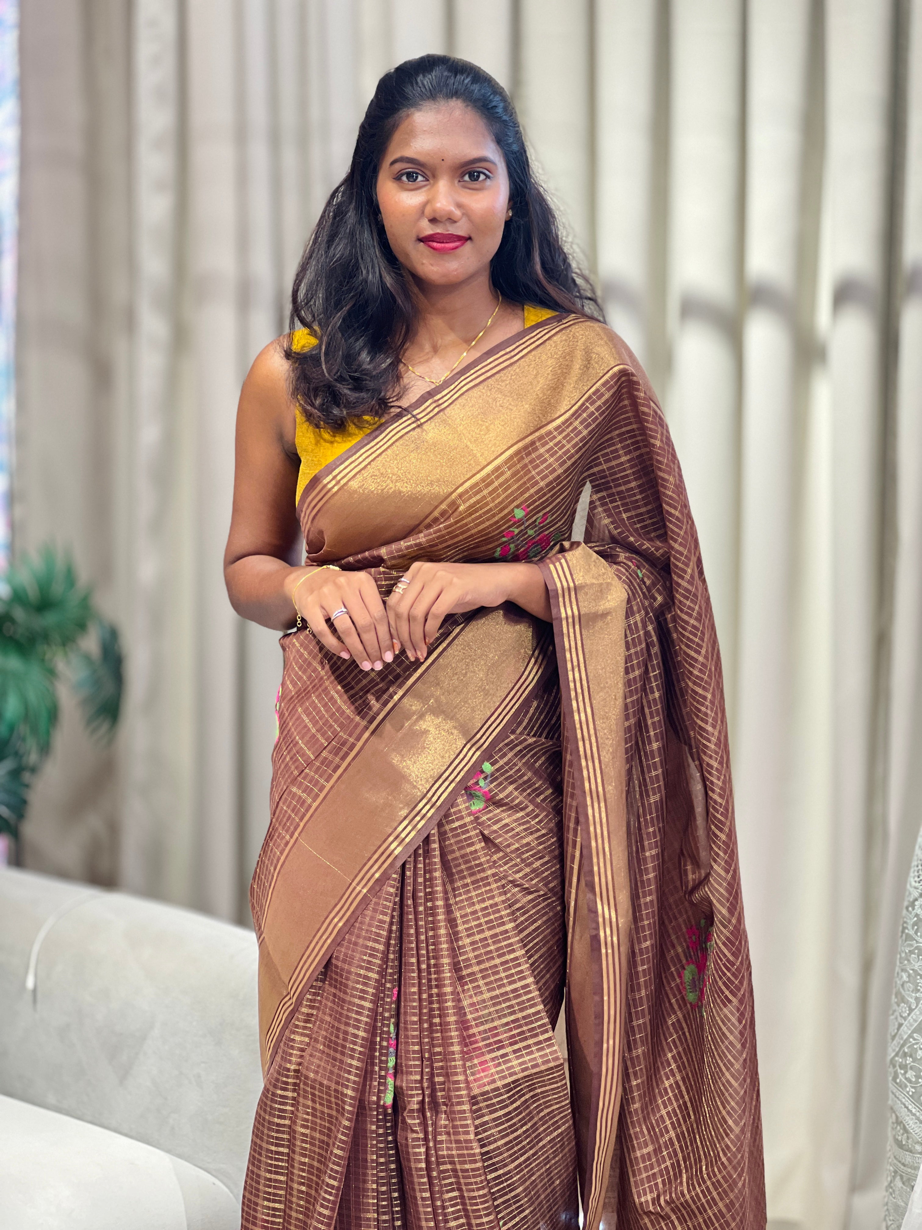 Check Weave Banarasi StyleOrganza Saree | NN508