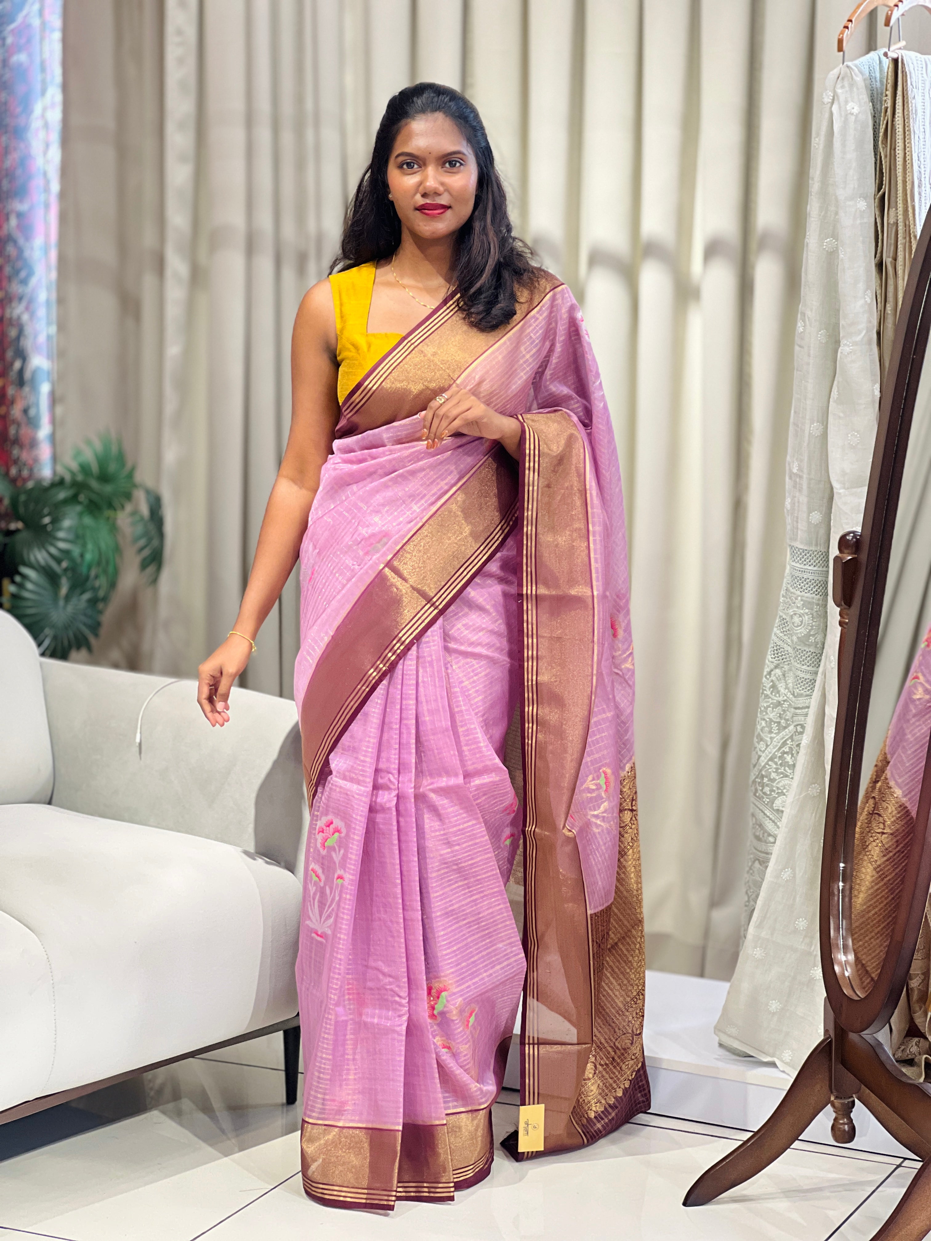 Check Weave Banarasi StyleOrganza Saree | NN500