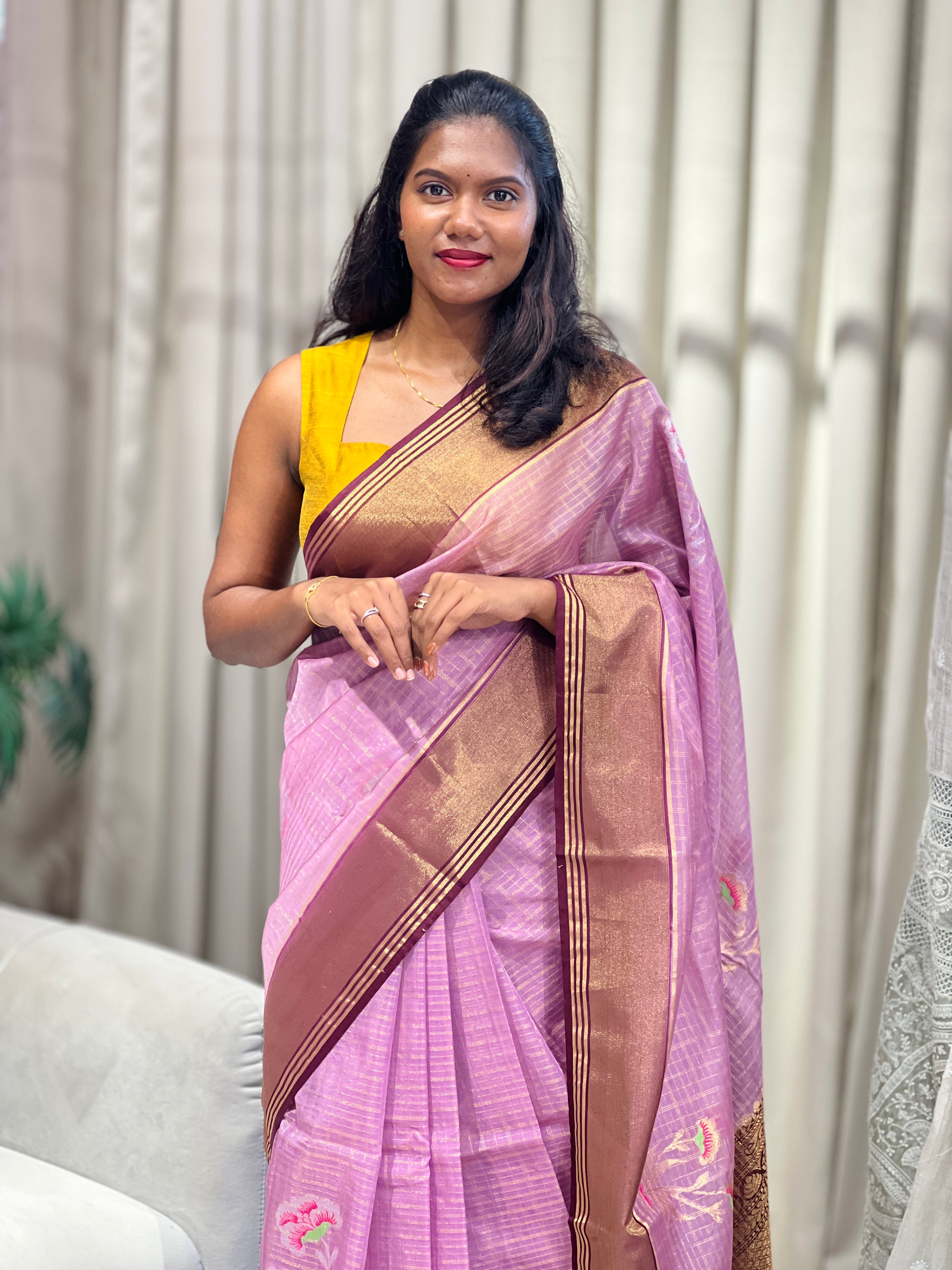Check Weave Banarasi StyleOrganza Saree | NN500