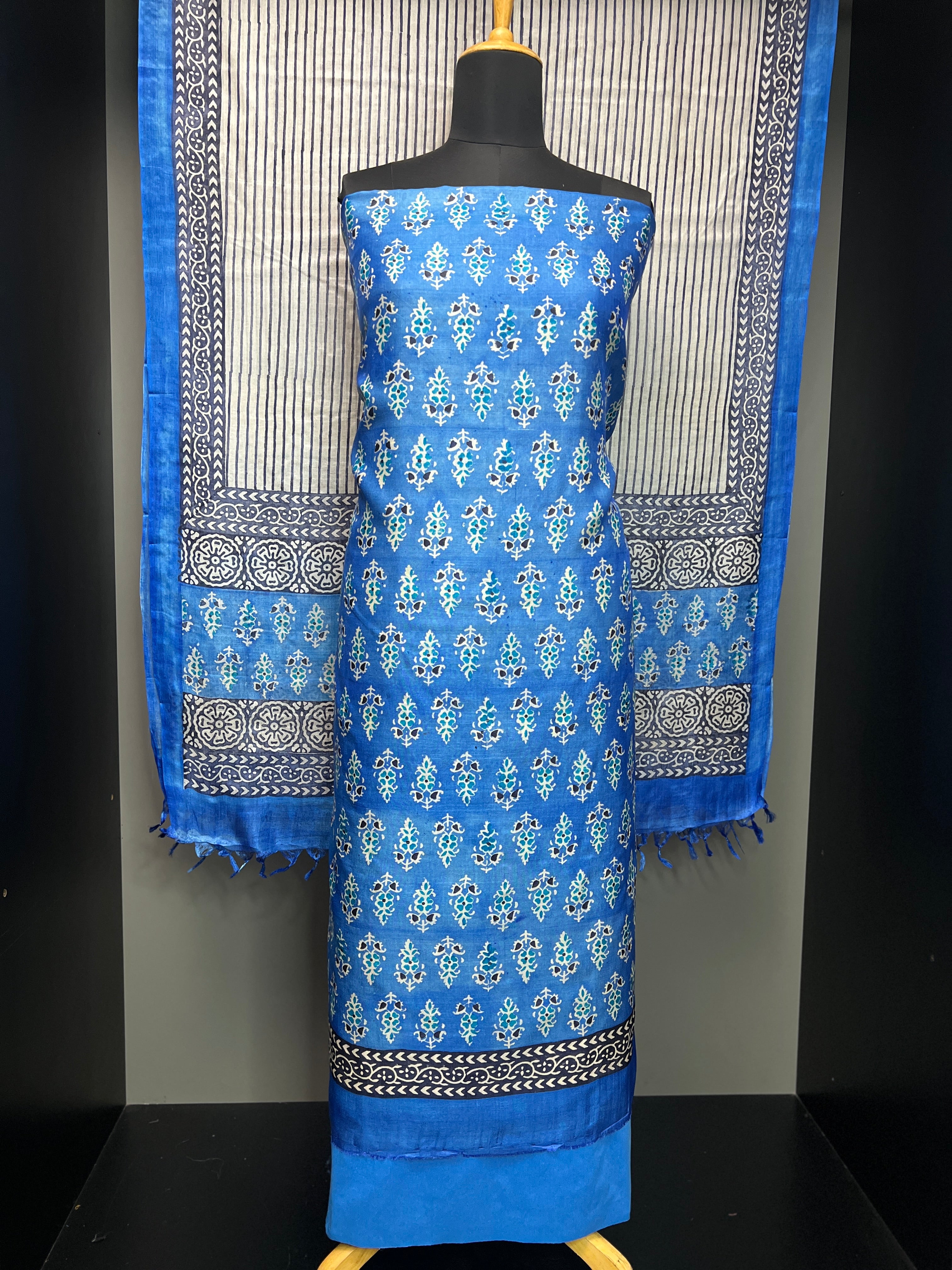 Block Printed Tussar Salwar Set | MNH467