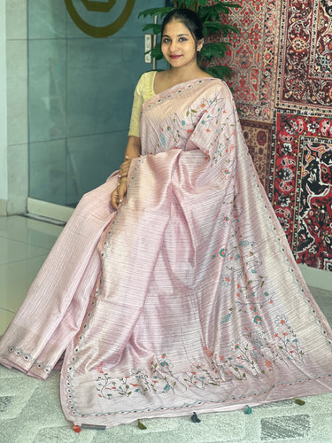 Hand Embroidery Floral Patterned Green Silk Saree | BLD1253