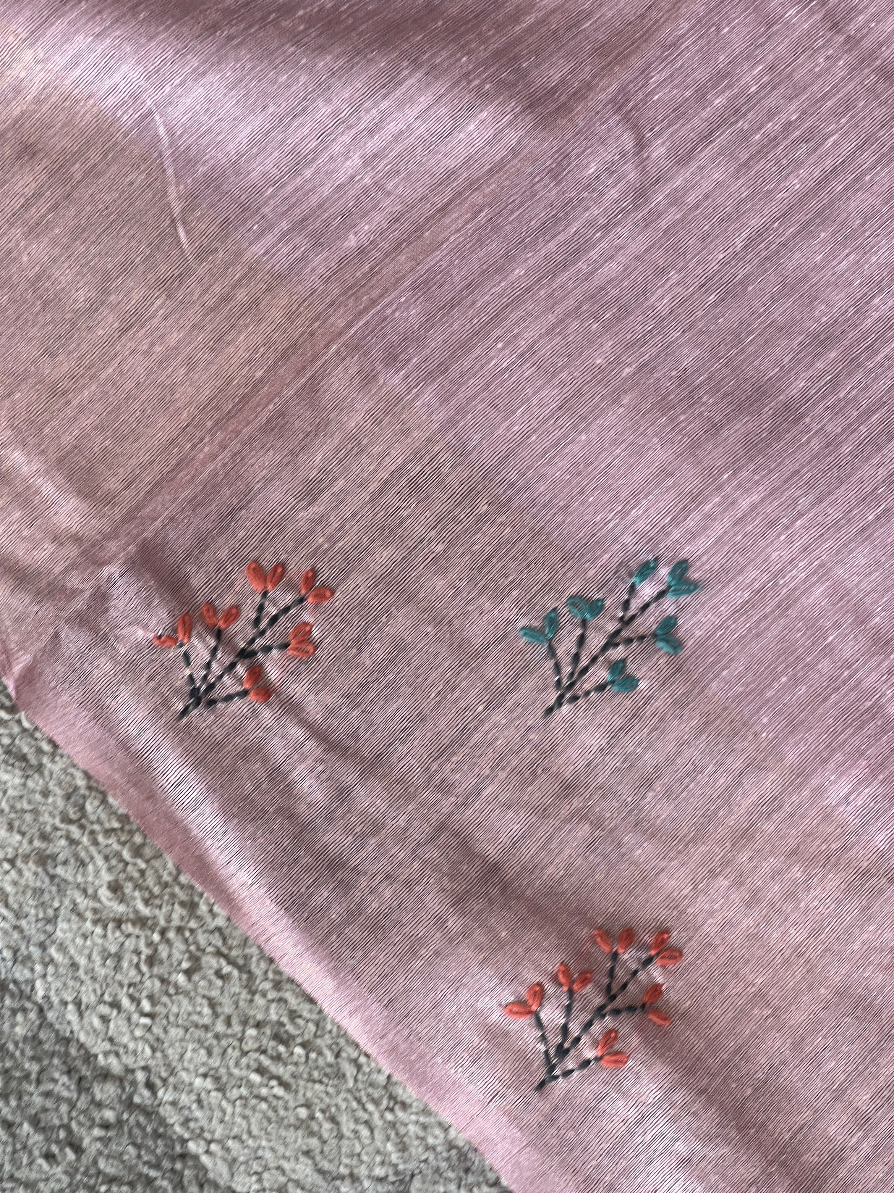 Hand Embroidery Floral Patterned Green Silk Saree | BLD1253