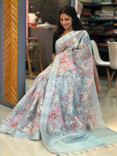 Silver Zari Weaved Tissue Saree | JBE102