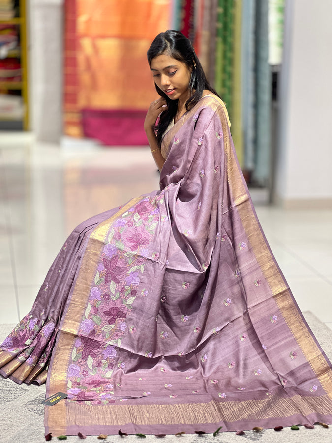 Floral Embroidered Tussar Saree | RGD604