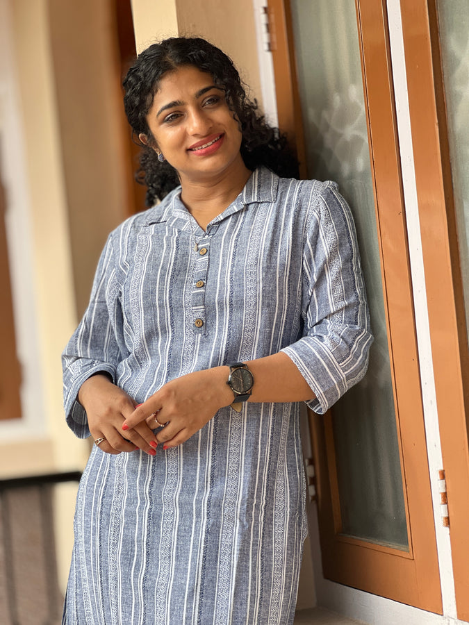 Stripe Weaving Pattern Cotton Kurta | RGA240