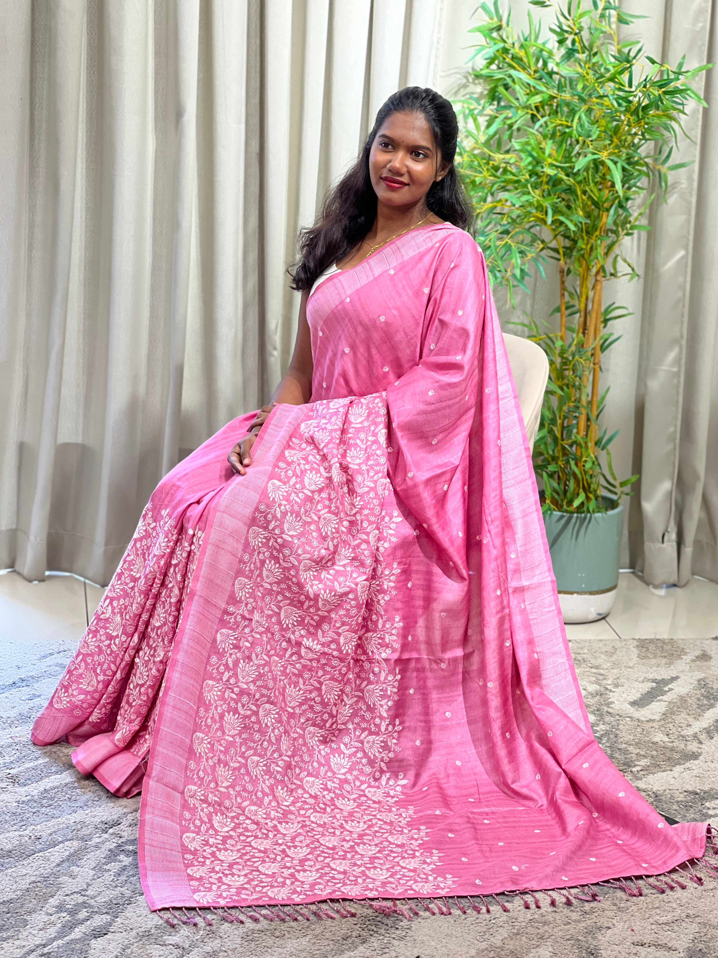 Embroidered Buta Woven Tussar Saree | SUN803