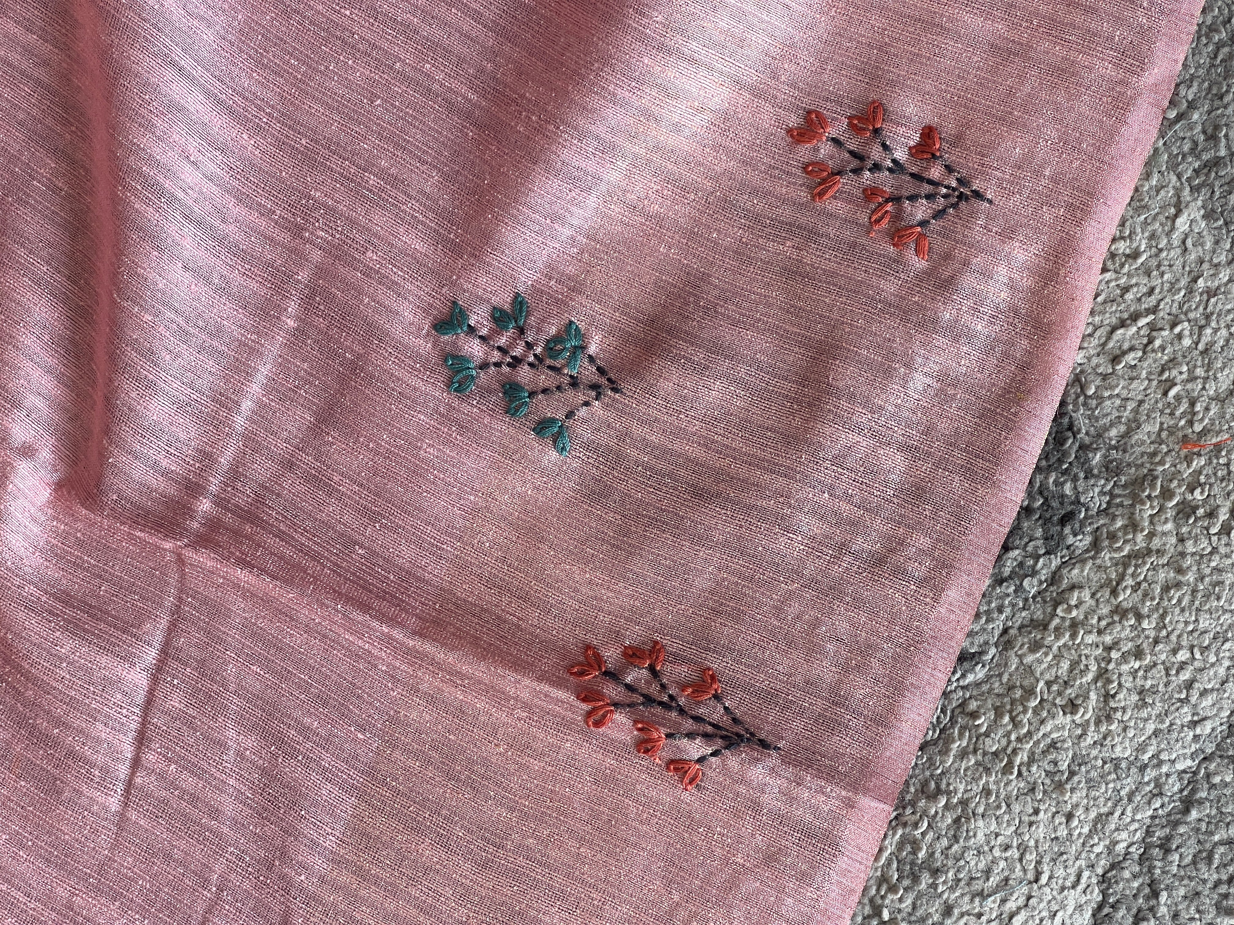 Hand Embroidery Floral Patterned Green Silk Saree | BLD1256
