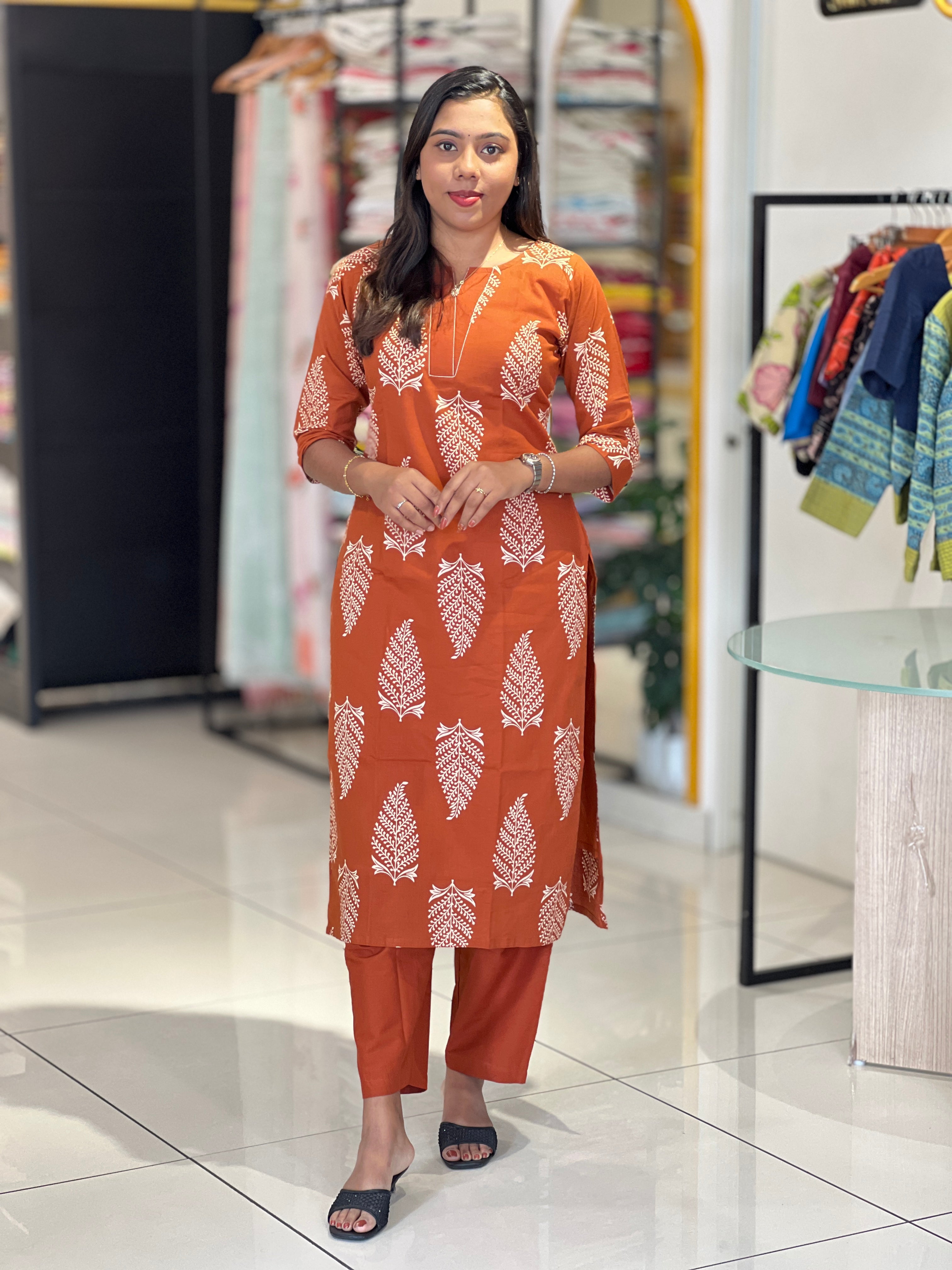 Leaf Printed Design Cotton Kurta Set | MSN244