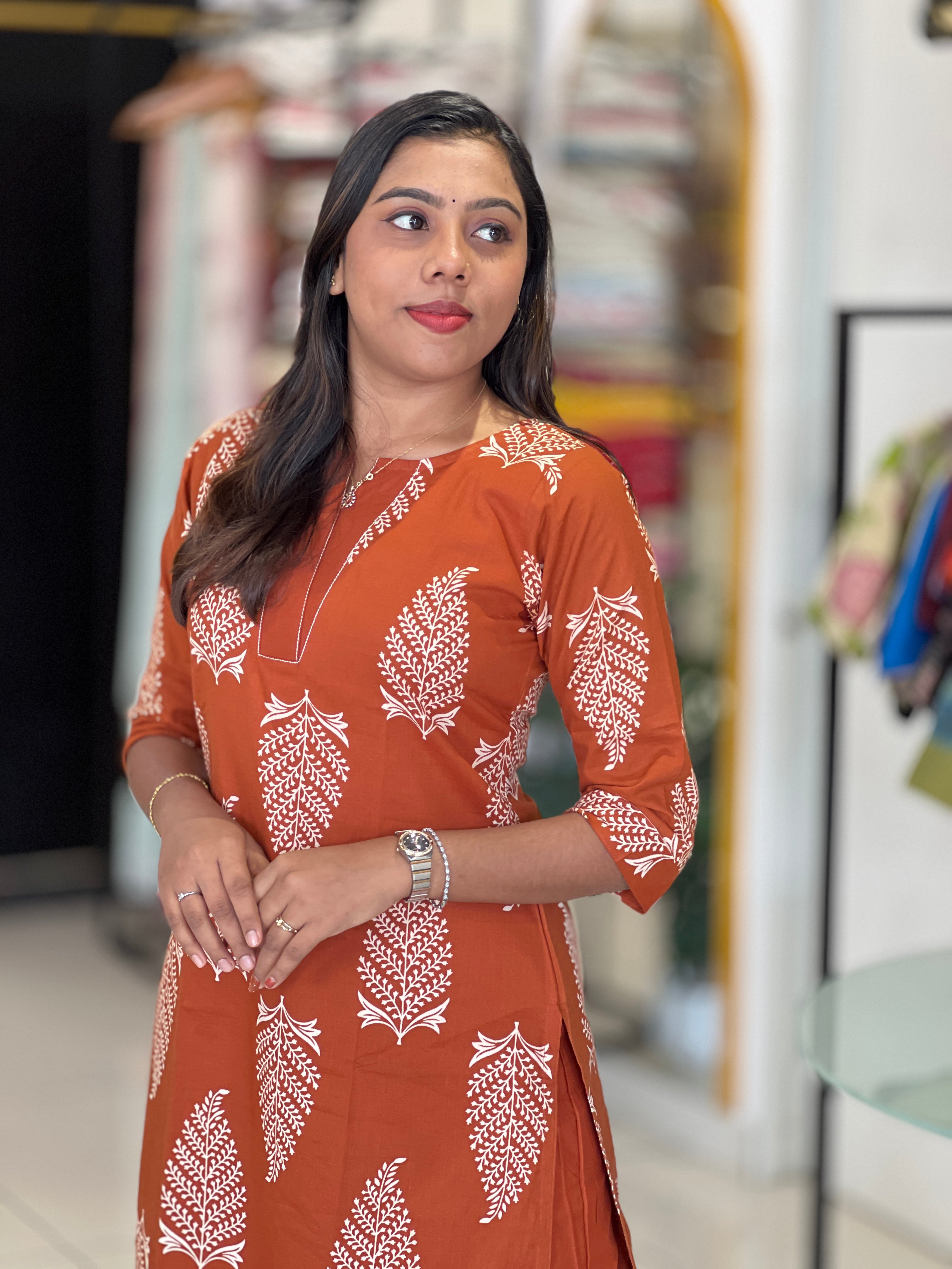 Leaf Printed Design Cotton Kurta Set | MSN244