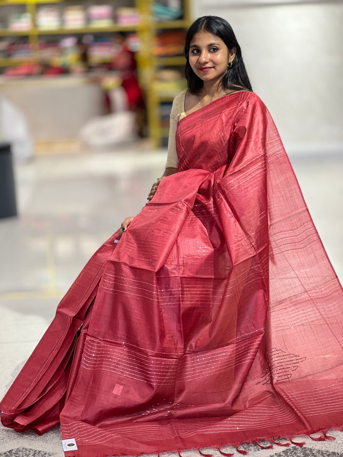 Lurex Yarn Weaved Tussar Saree | ACT1318