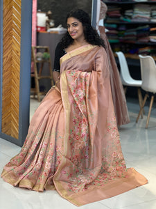 Floral Printed Spun Chanderi Saree | RGD164