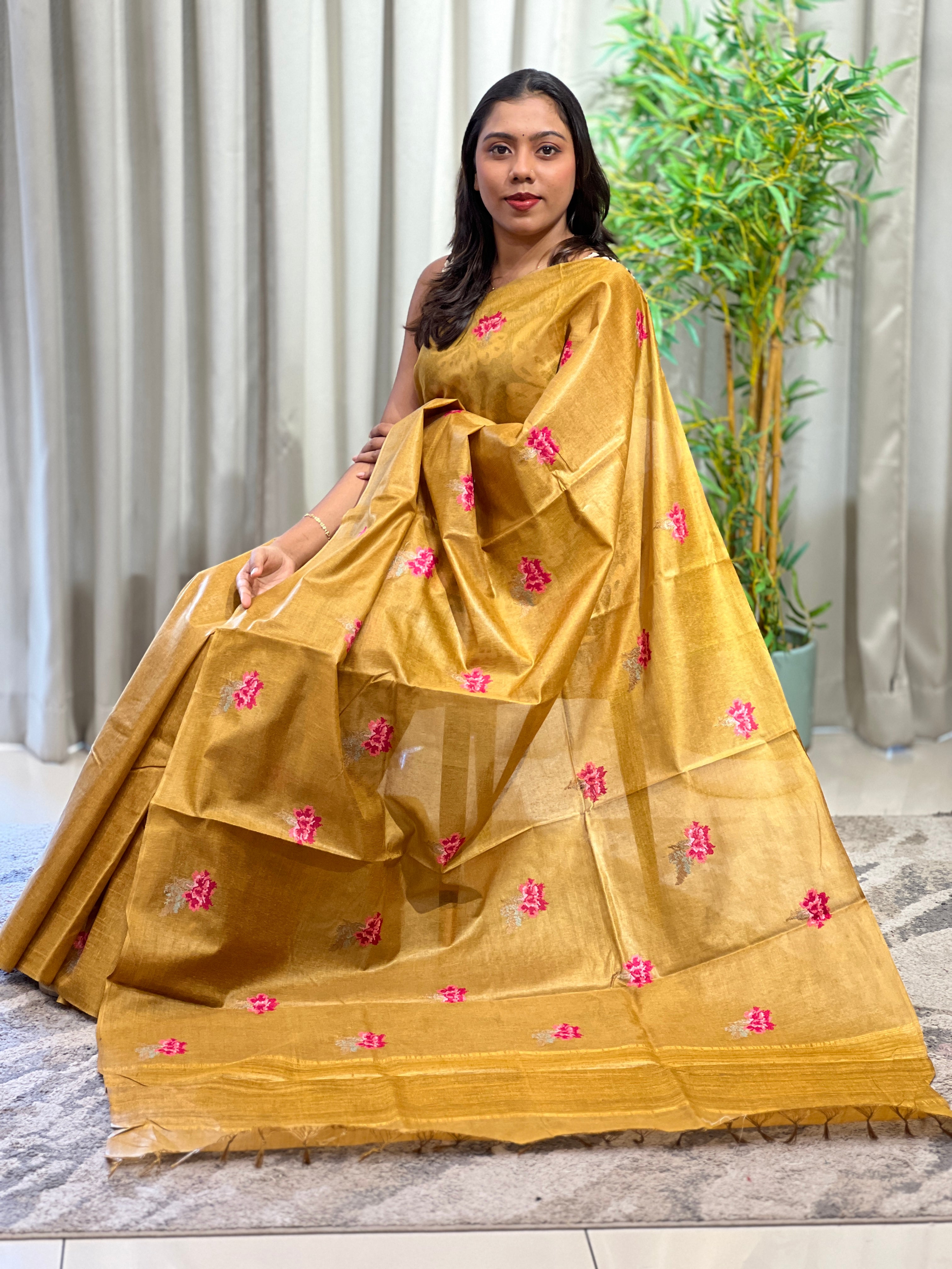 Cross Stitch Embroidery Noil Tussar Saree | HS1430