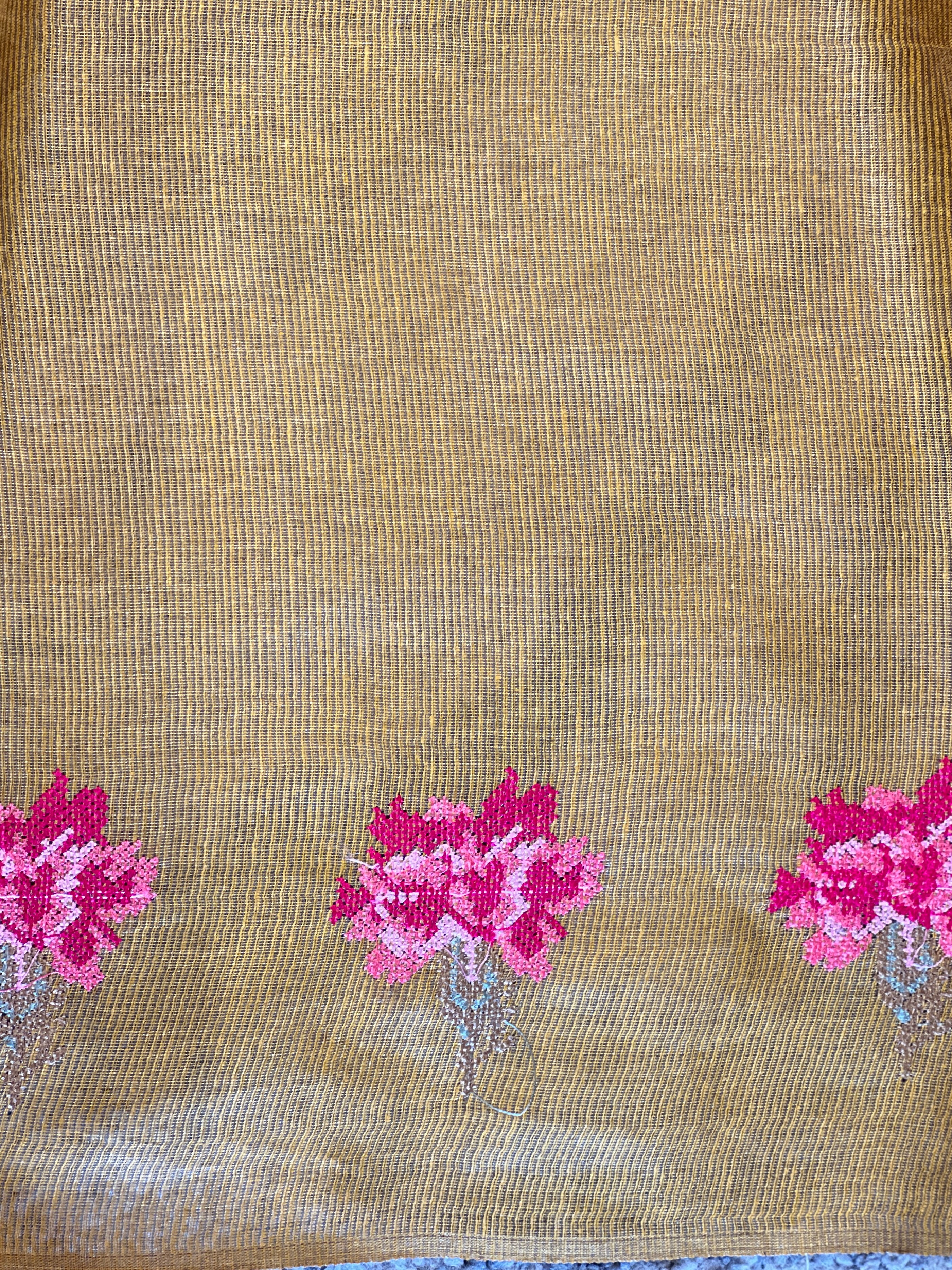 Cross Stitch Embroidery Noil Tussar Saree | HS1430