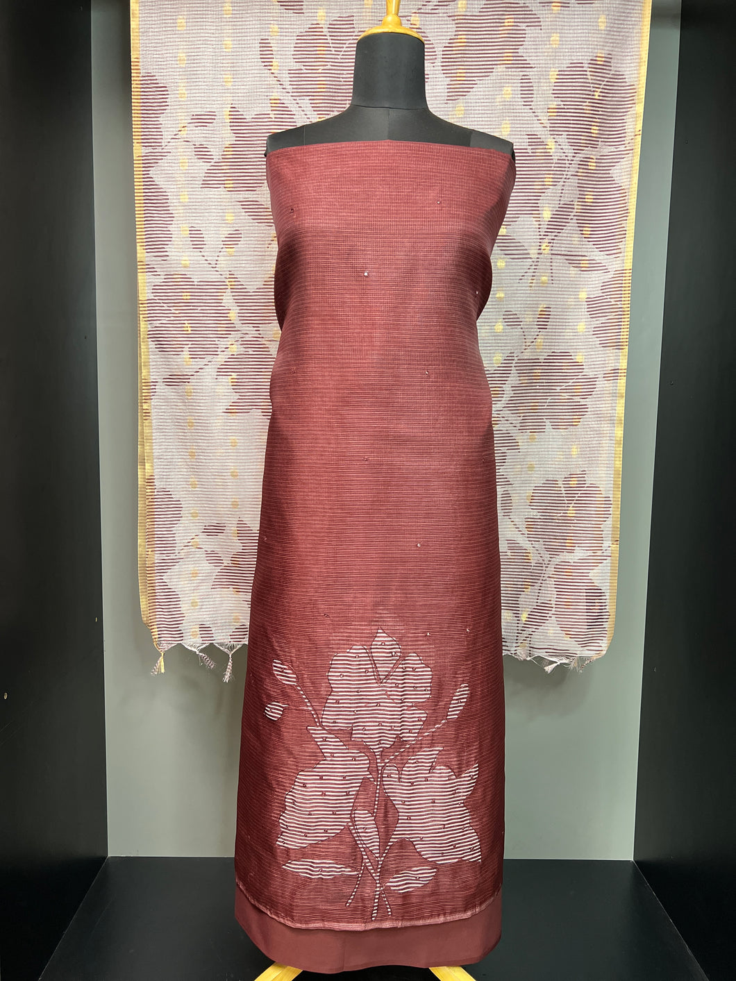 Floral Patterned Manipuri Check Organza Salwar Set | SP173