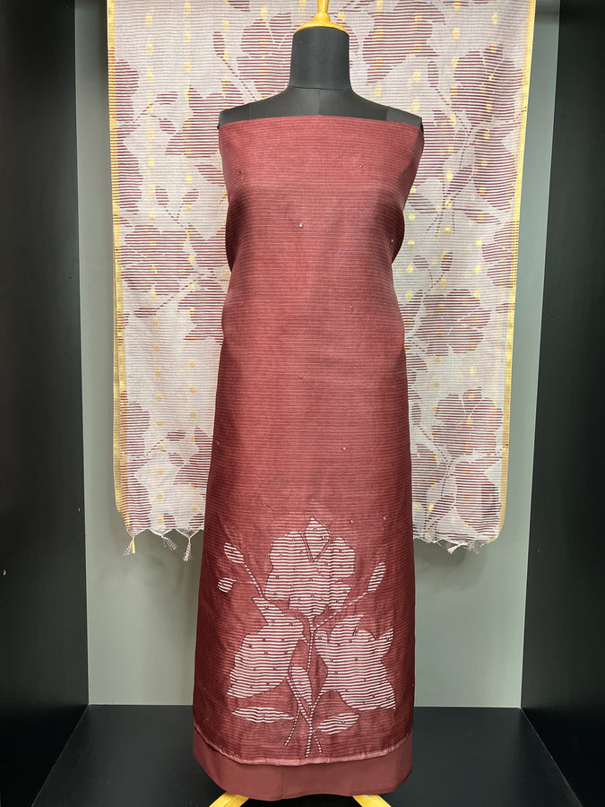 Floral Patterned Manipuri Check Organza Salwar Set | SP173