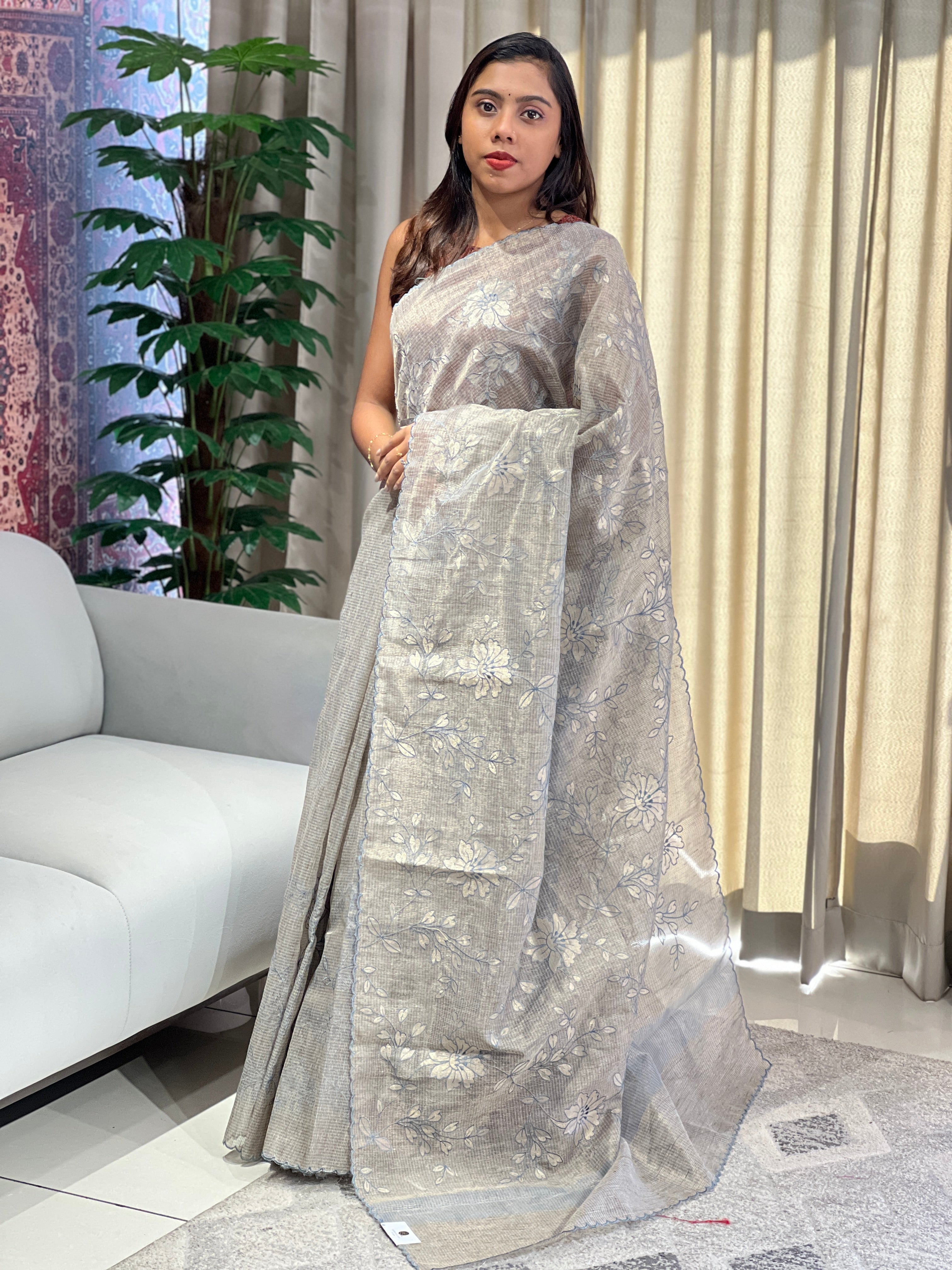 Floral Applique Detailed Tissue Kota Saree | YNG999