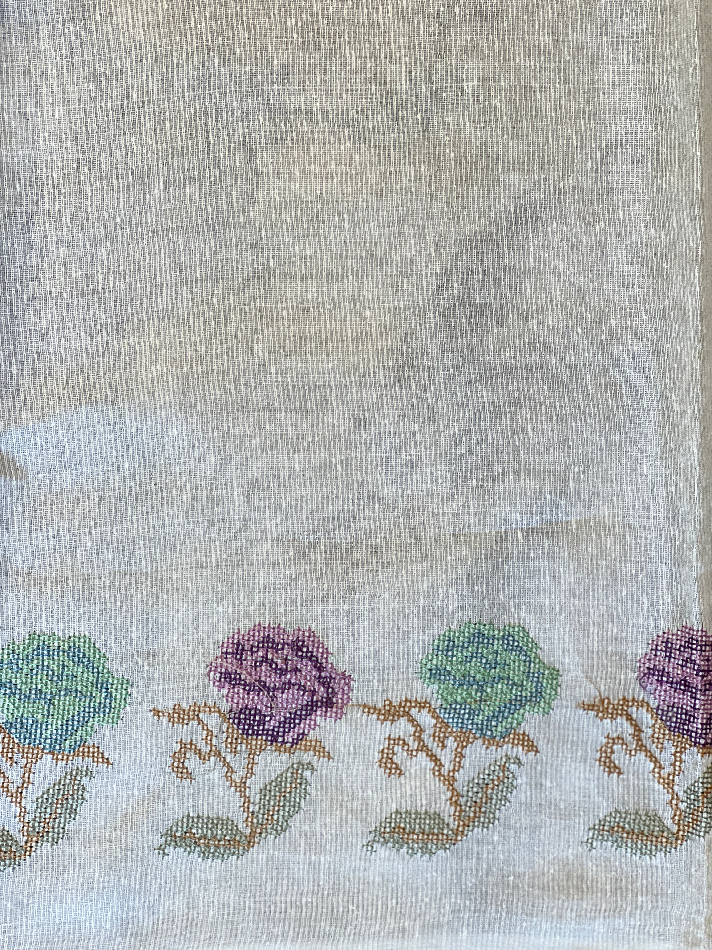 Cross Stitch Embroidery Noil Tussar Saree | HS1418