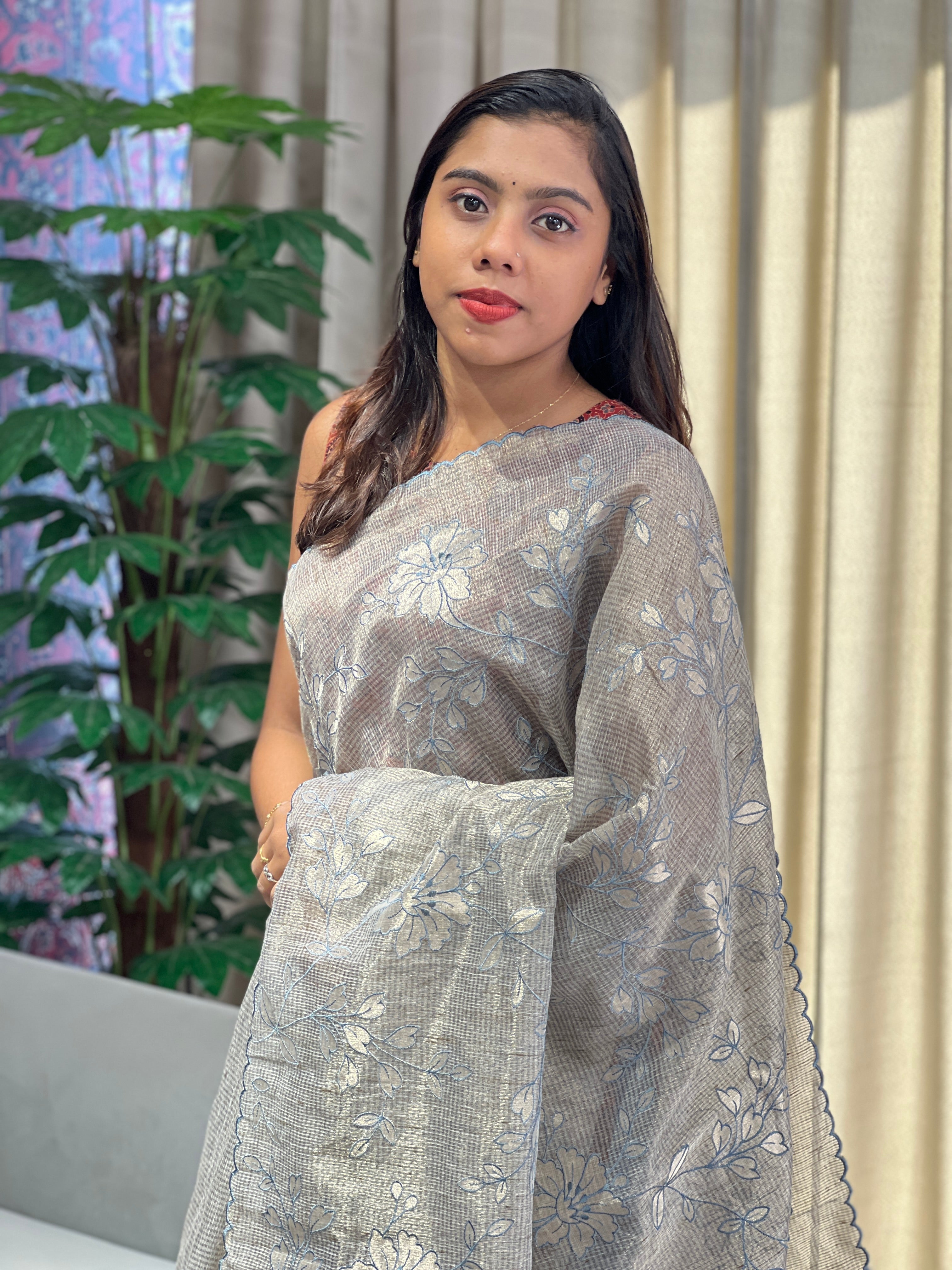 Floral Applique Detailed Tissue Kota Saree | YNG999