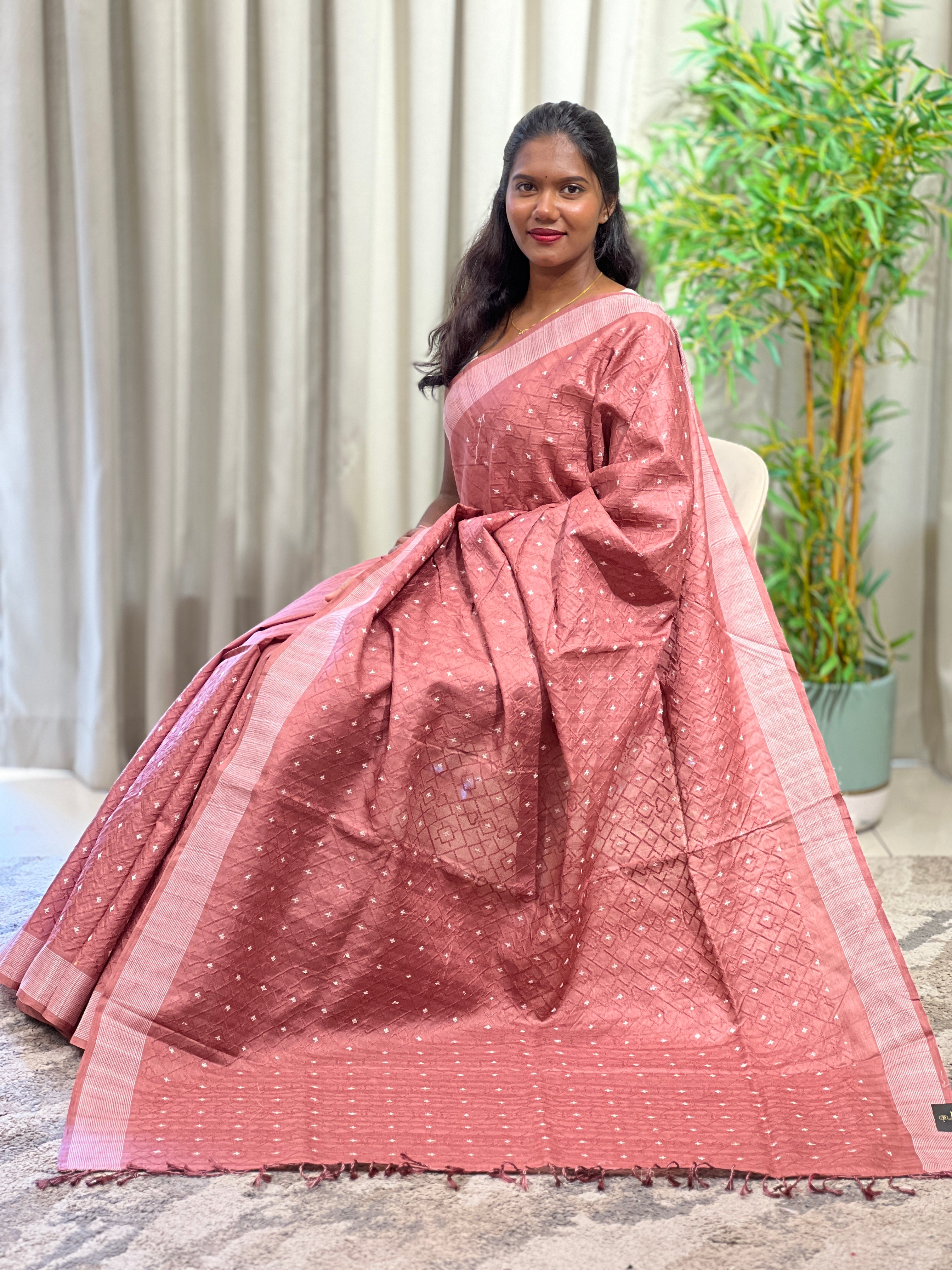 Cross Stitch Embroidery Semi Tussar Saree | SUN792