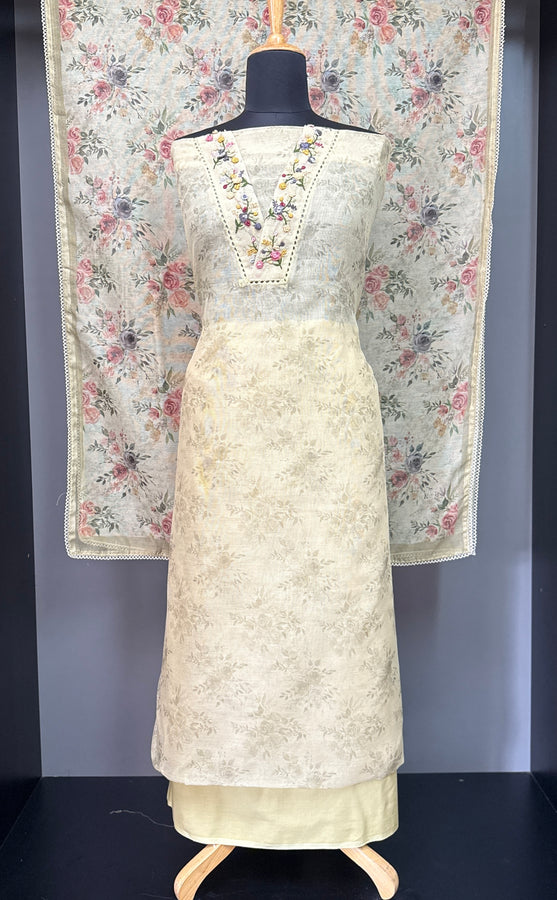 Print With Hand Embroidery Detailed Kota Salwar Set | BLD931