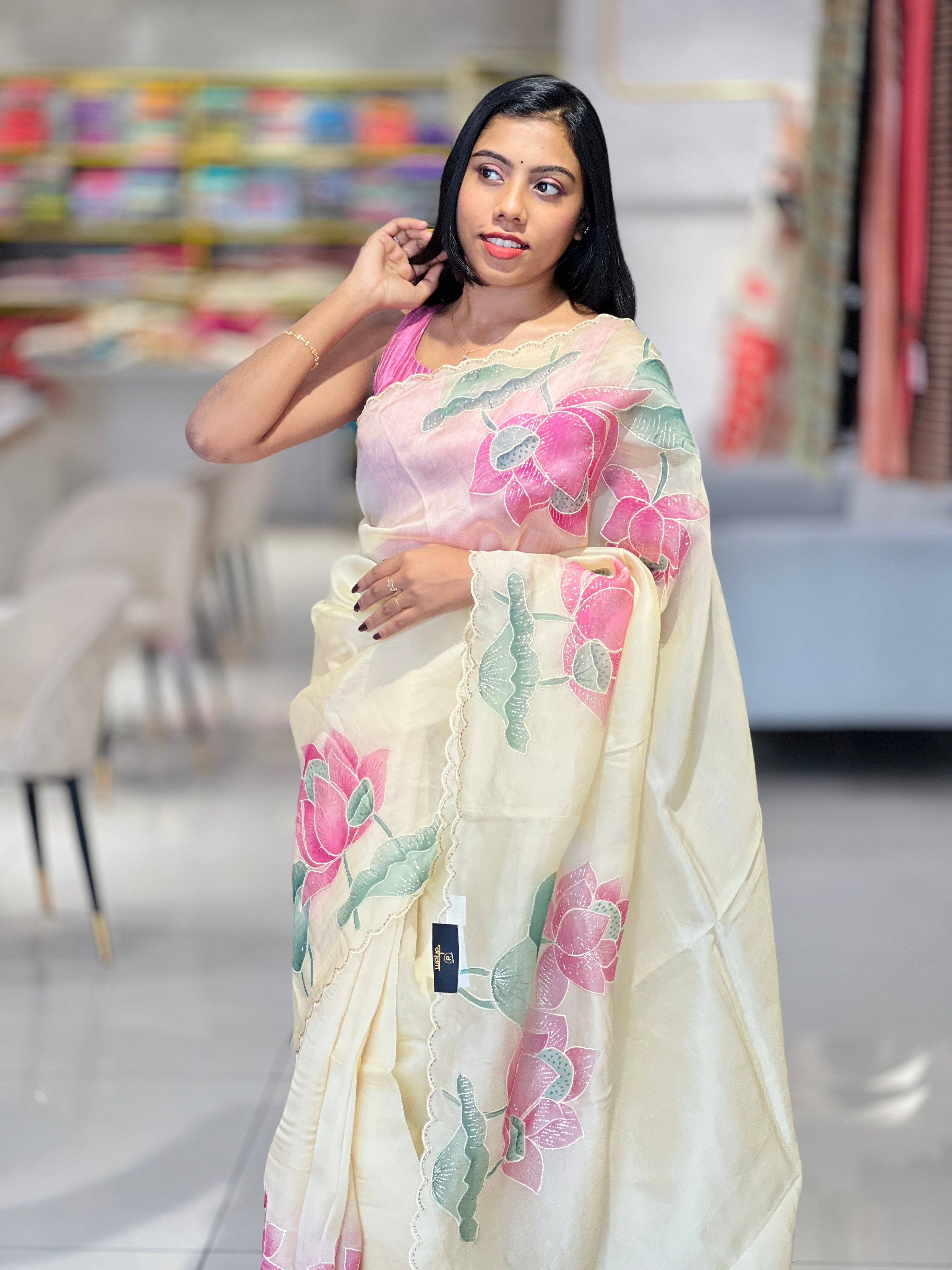 Floral Patterned Pure Organza Saree | SBS1358