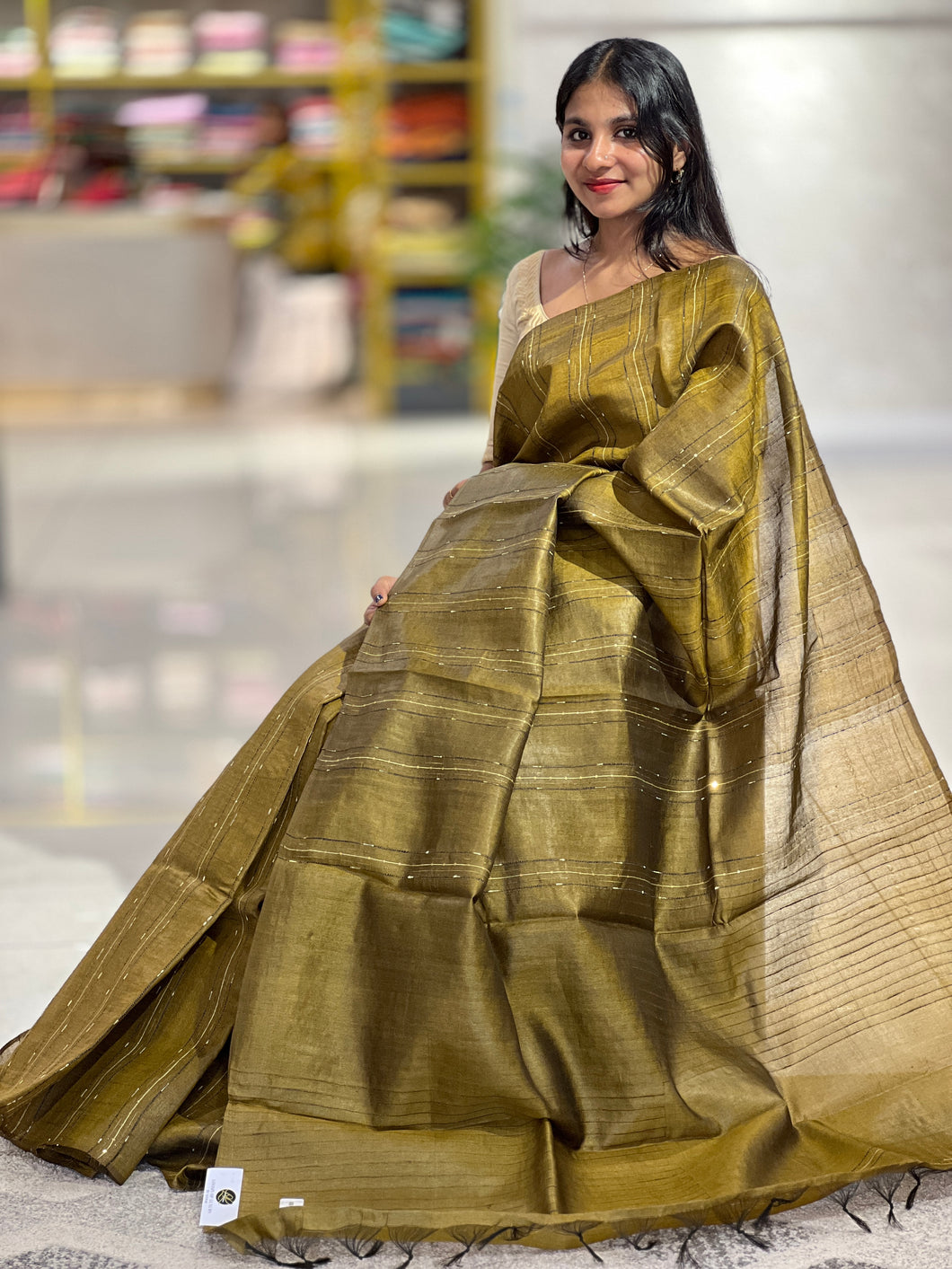 Stripe Patterned Tussar Saree | ACT1326