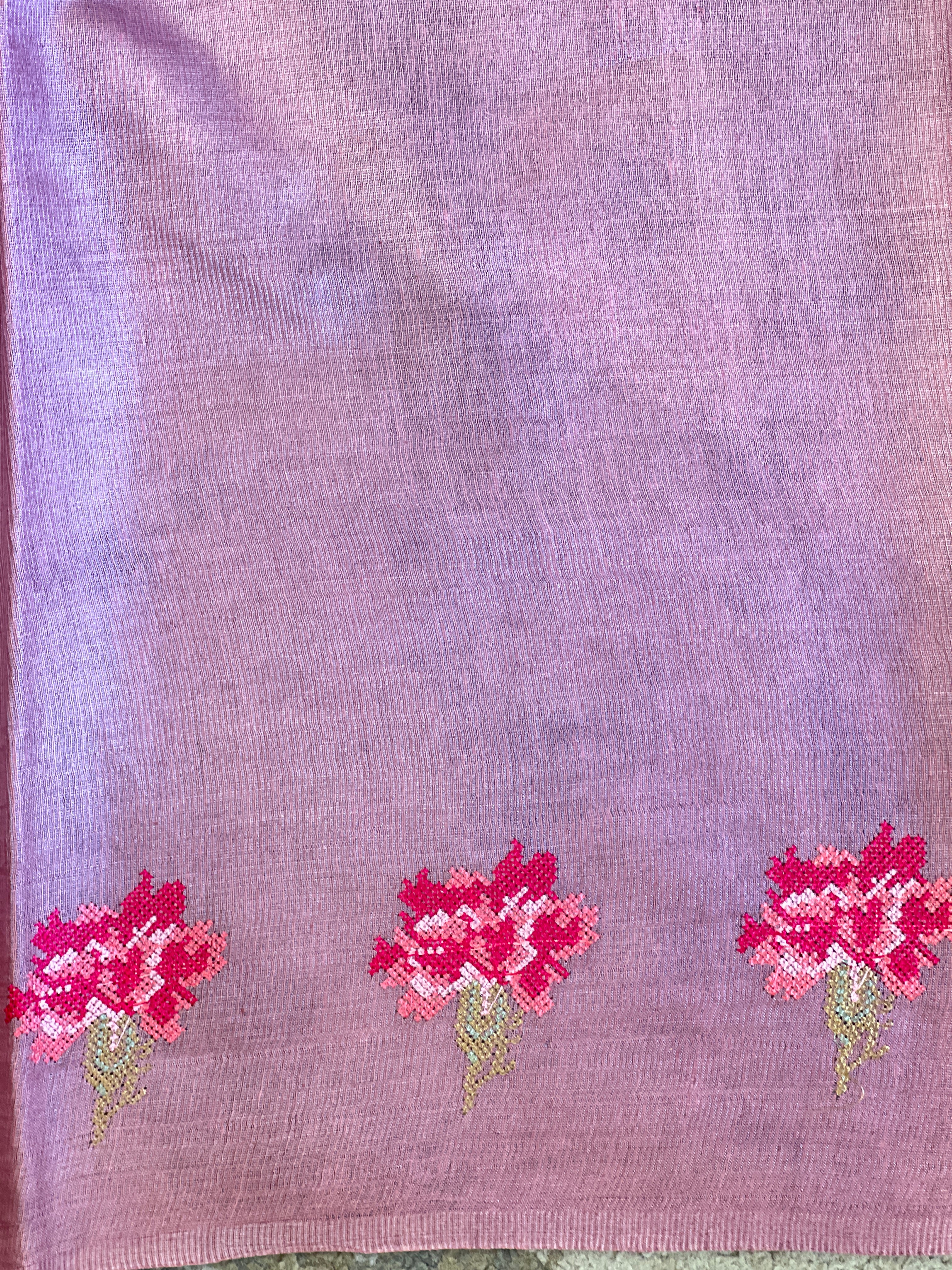 Cross Stitch Embroidery Noil Tussar Saree | HS1431