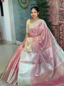 Traditional Zari Woven Stripe Patterned Semi Silk Saree | SRK113