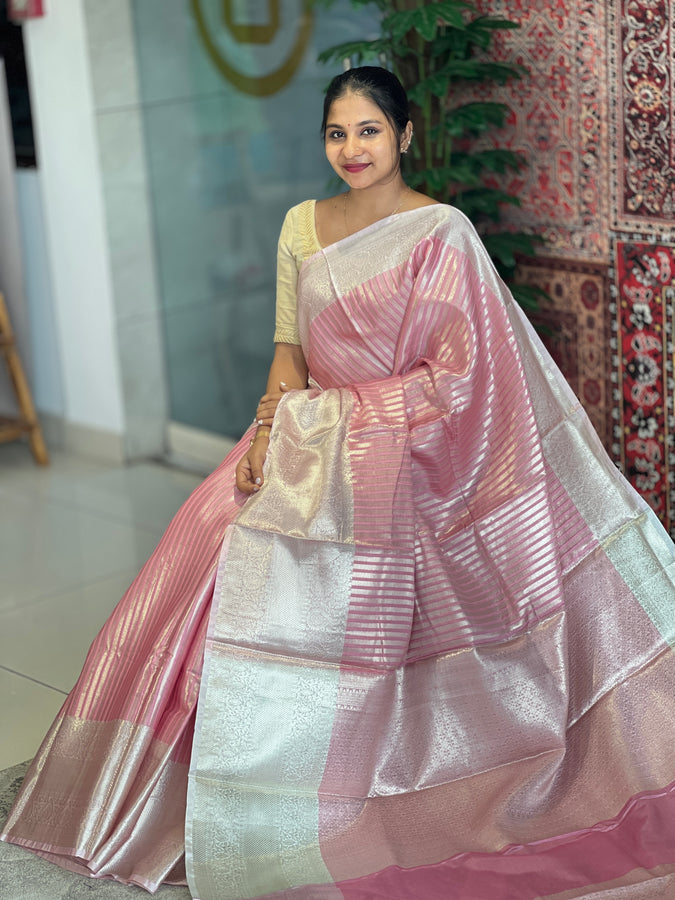 Traditional Zari Woven Stripe Patterned Semi Silk Saree | SRK113