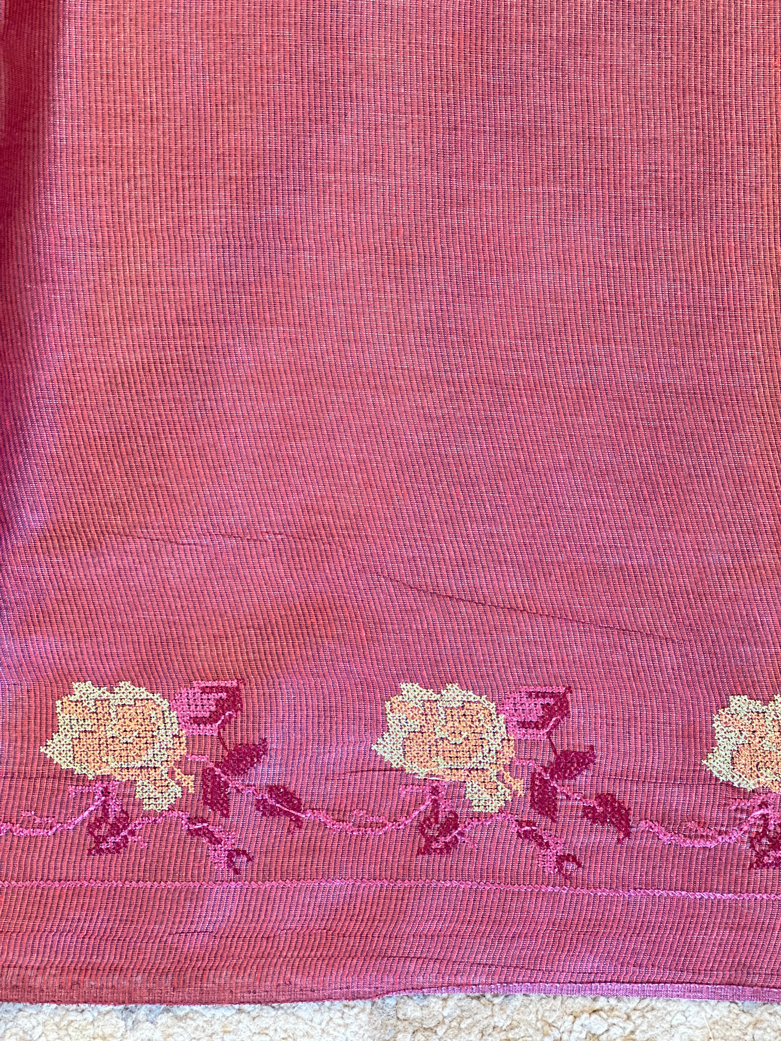 Cross Stitch Embroidery Noil Tussar Saree | HS1434