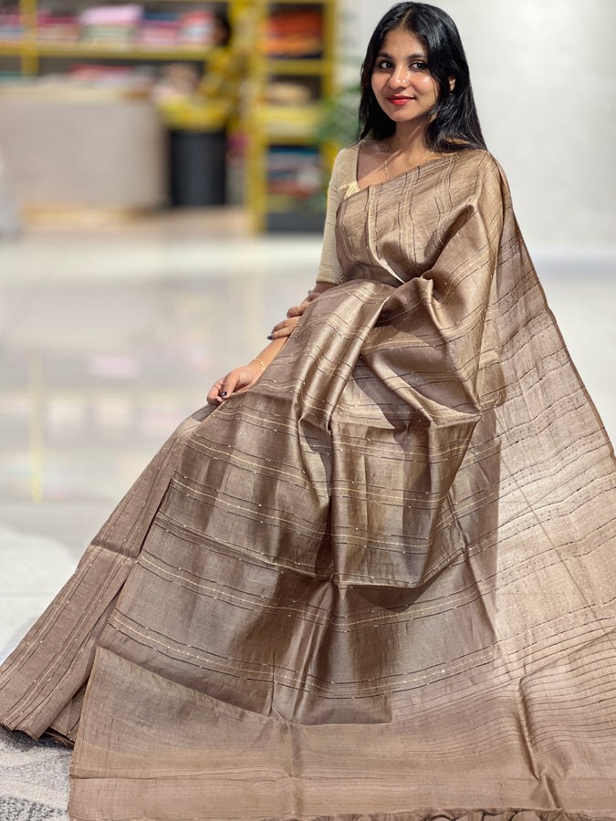 Thread Woven Stripe Patterned Tussar Saree | ACT1328