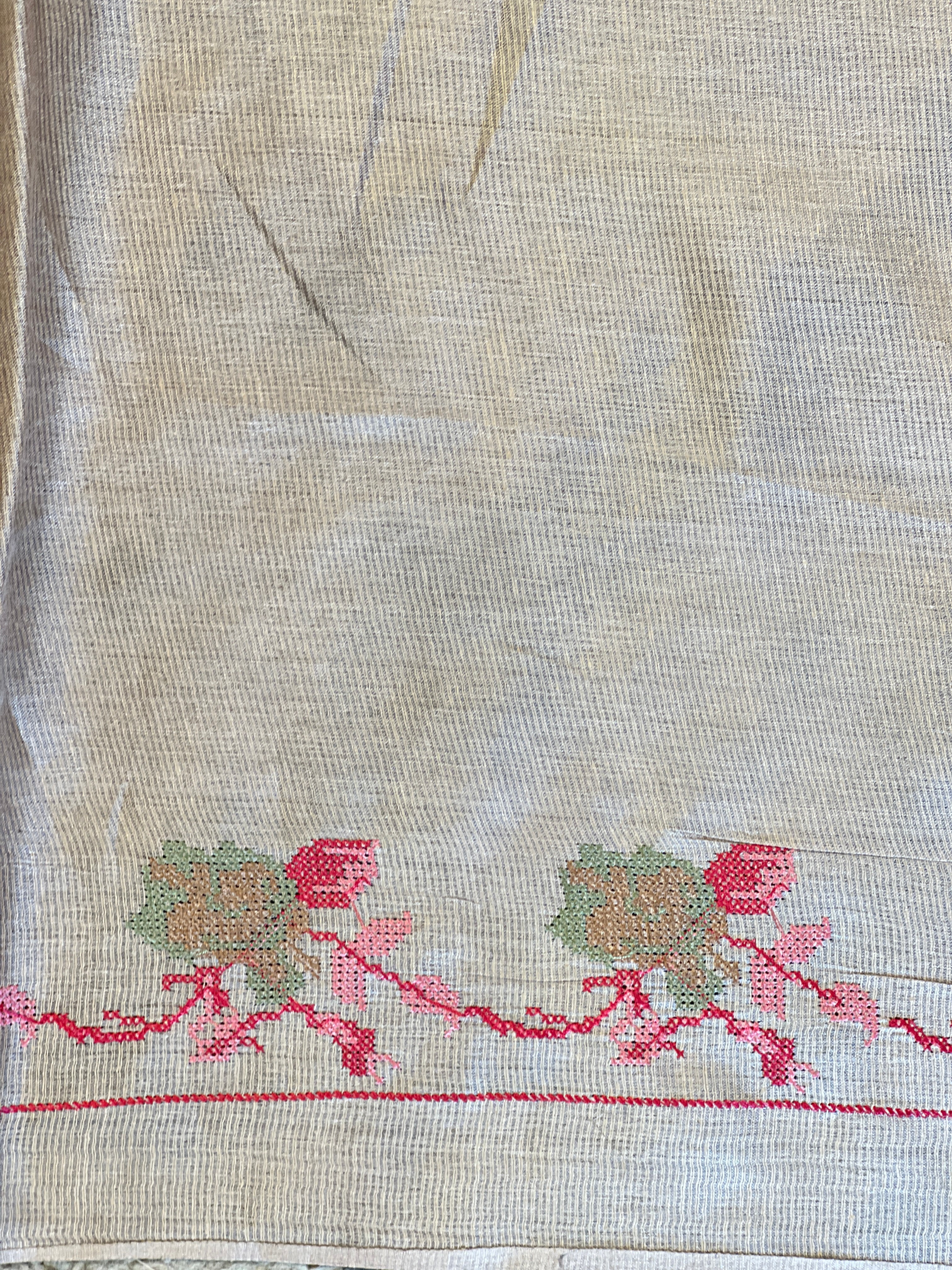Cross Stitch Embroidery Noil Tussar Saree | HS1435