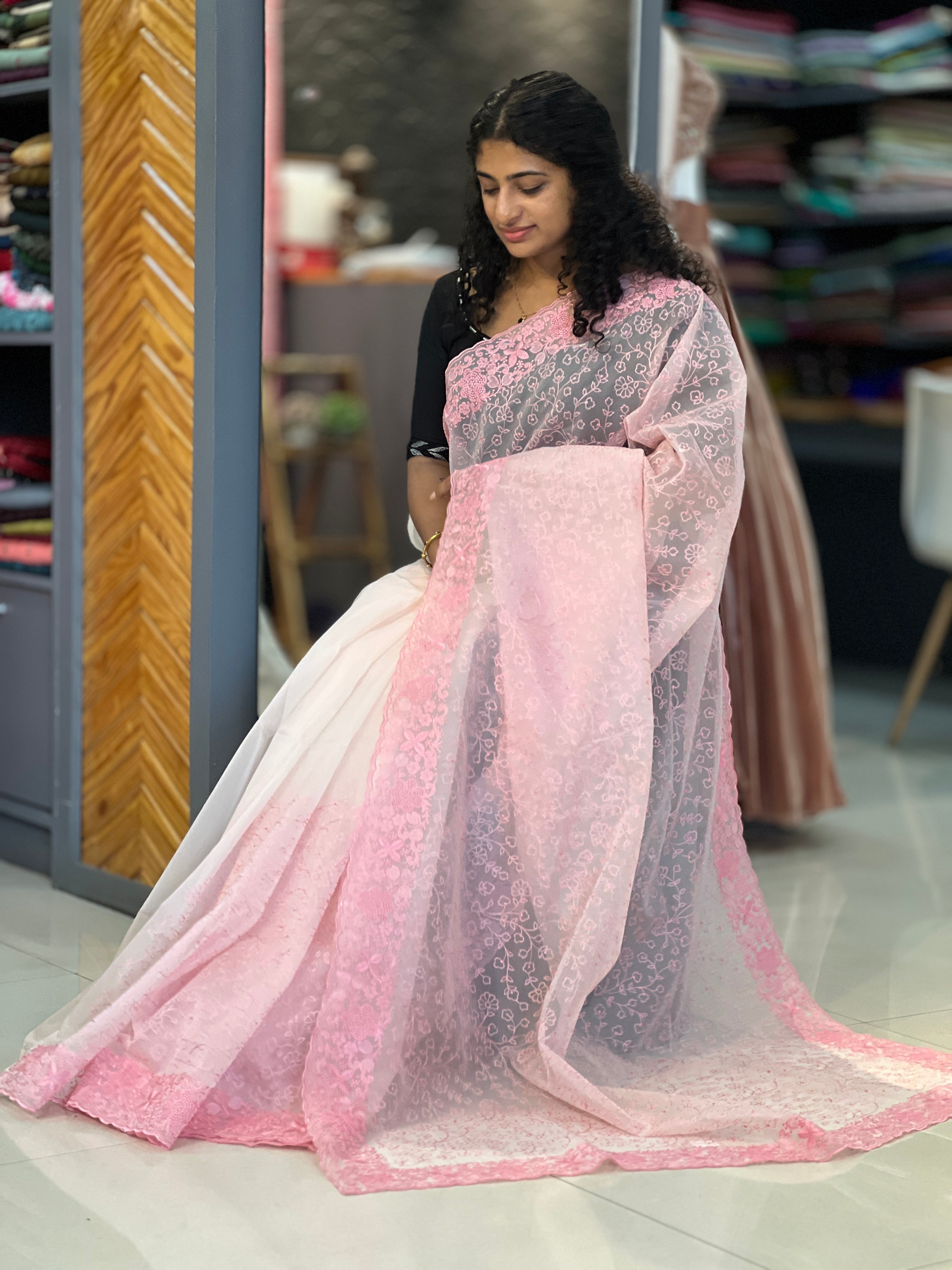 Embroidered Semi Organza Saree | JBE113