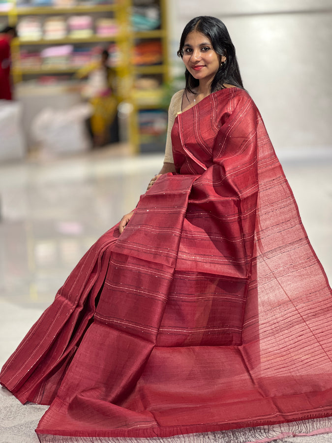 Stripe Patterned Tussar Saree | ACT1330