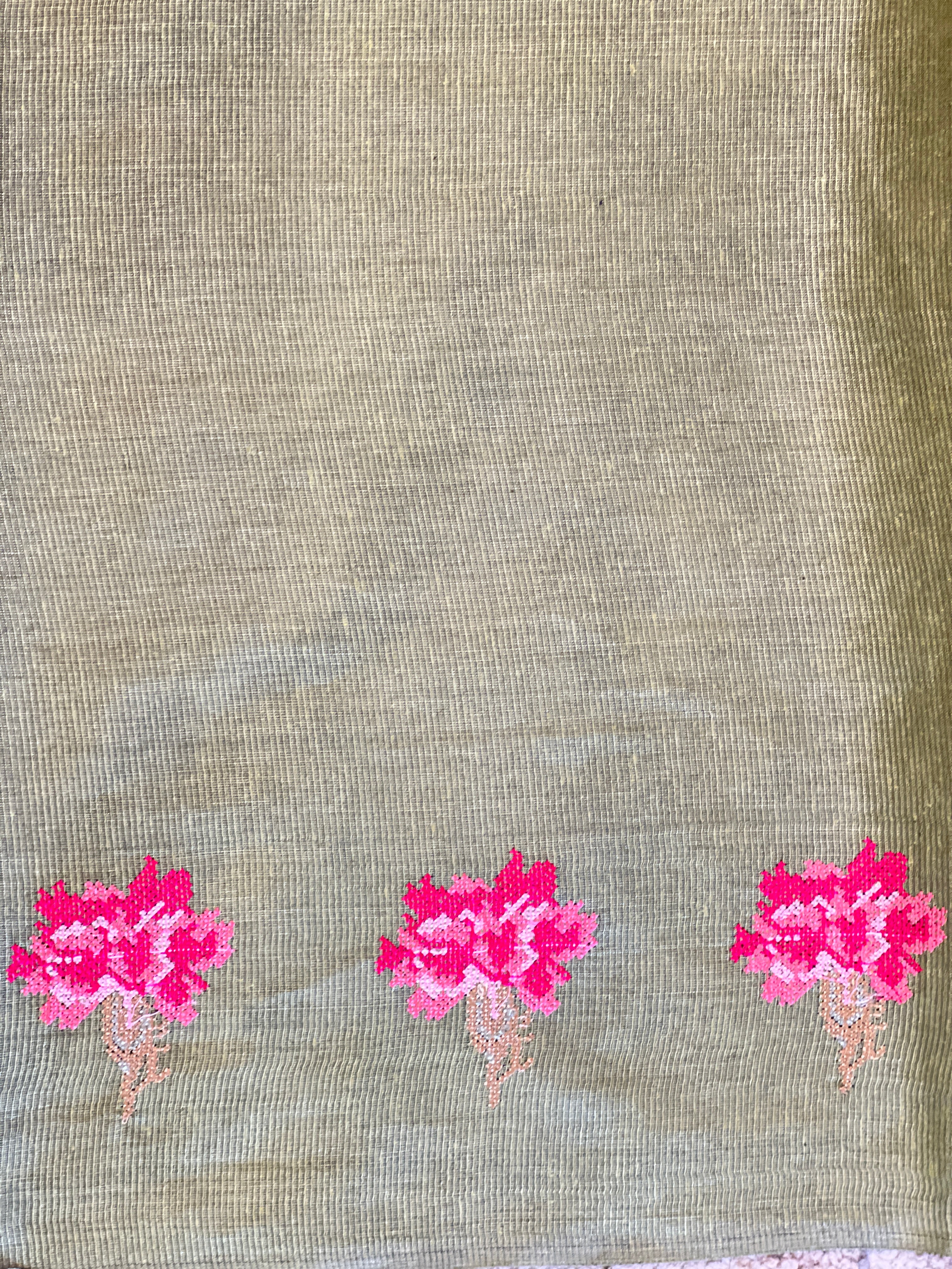 Cross Stitch Embroidery Noil Tussar Saree  | HS1432