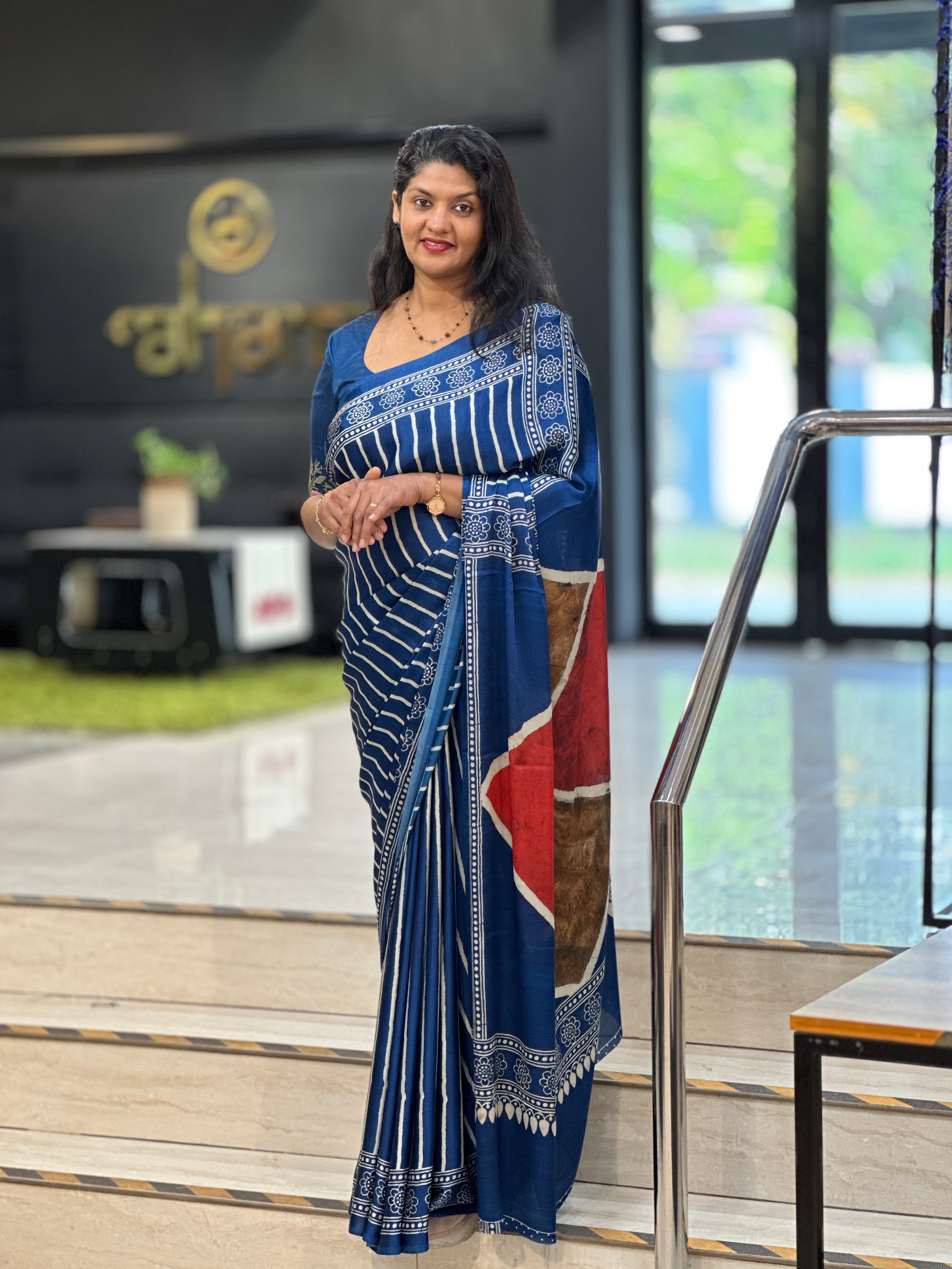 Stripes Printed Pattern Modal Finish Saree | SSN493
