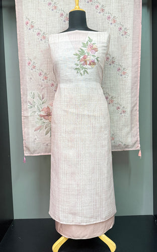 Print With Embroidery Highlighted Linen Salwar Set | BLD961