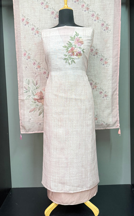 Print With Embroidery Highlighted Linen Salwar Set | BLD961