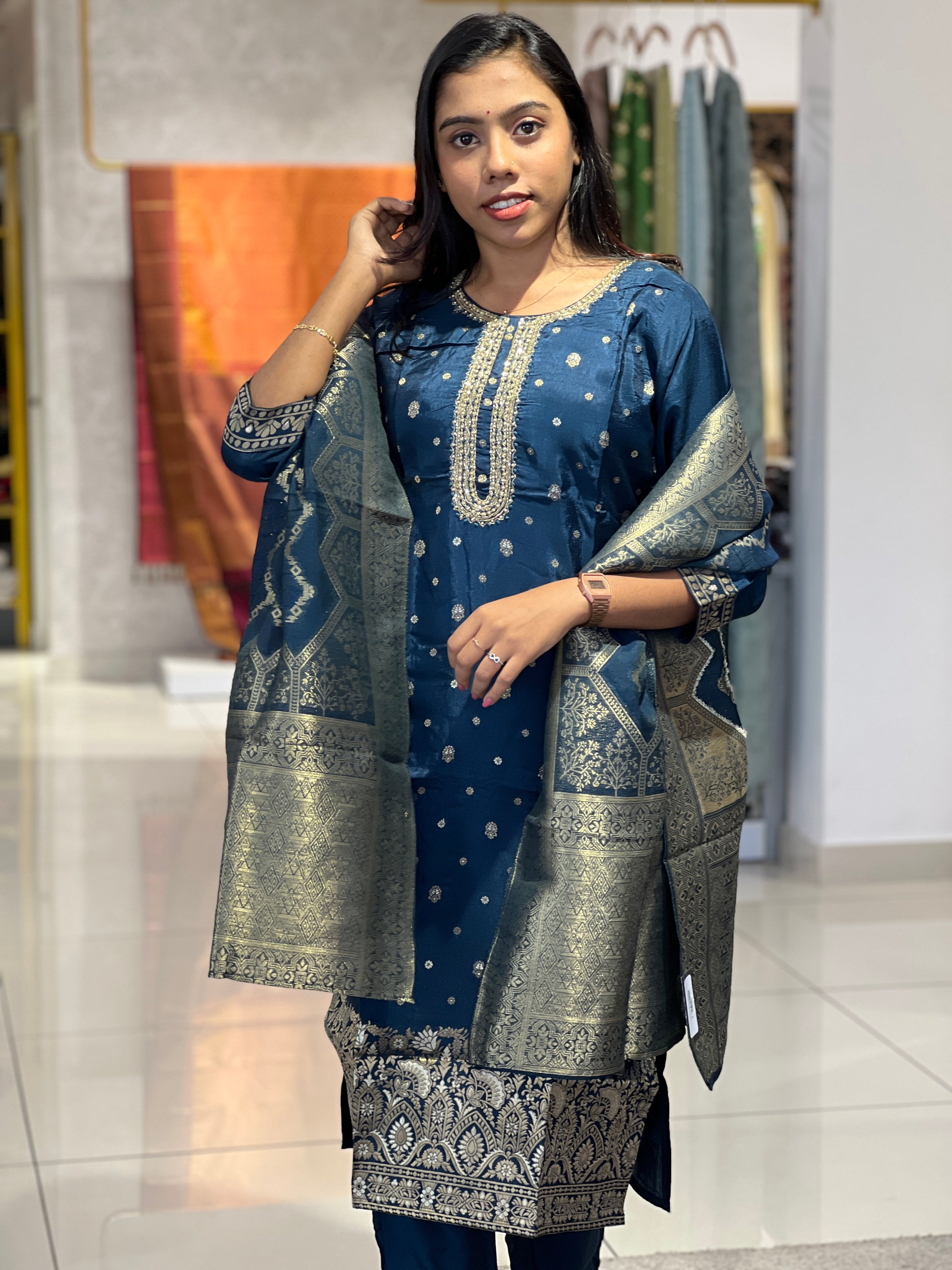 Zari Detailed Soft Banarasi Kurta Set | SJL135