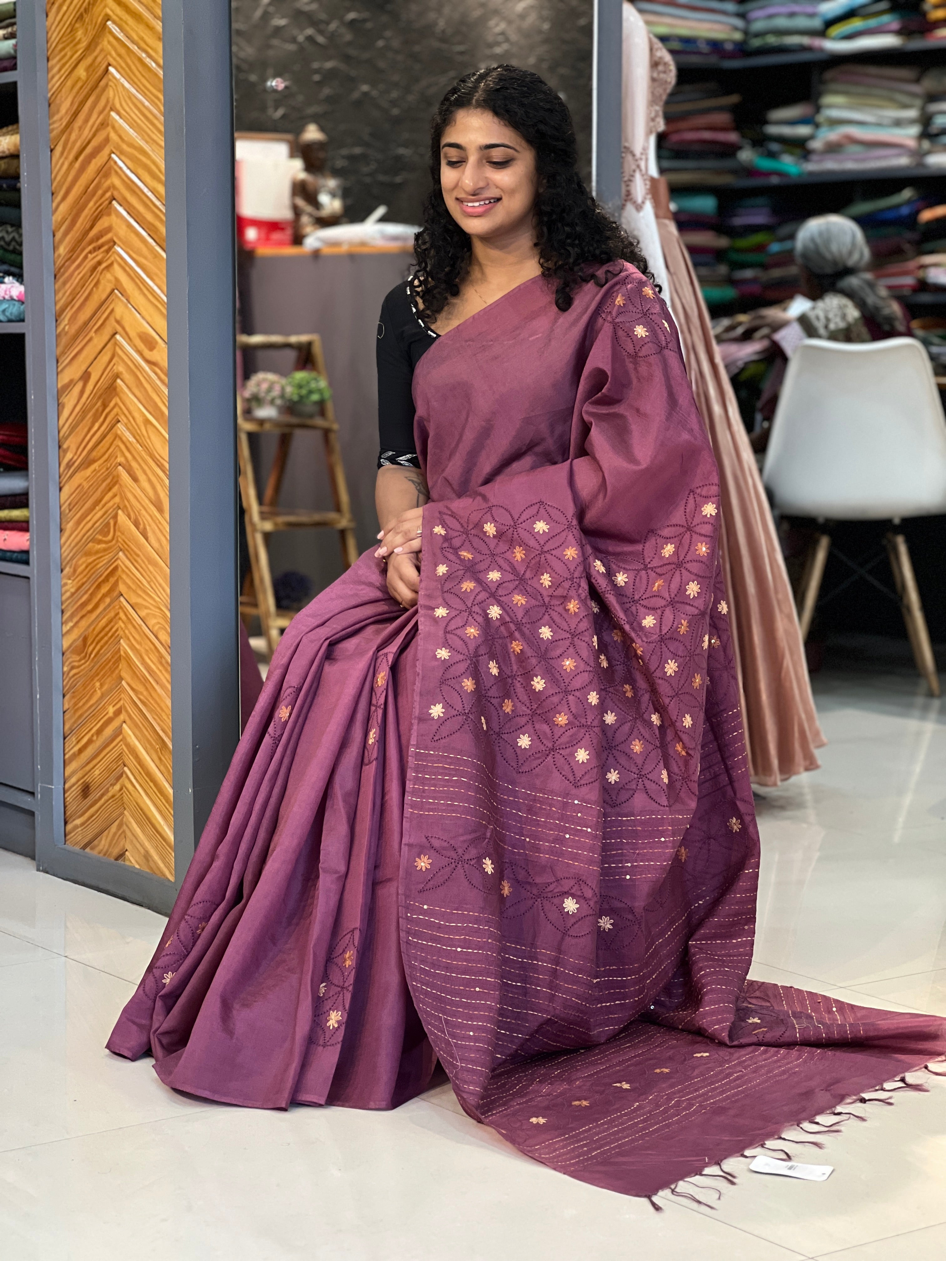 Hand Embroidery & Yarn Cut Work Tussar Finish Saree | BLD396