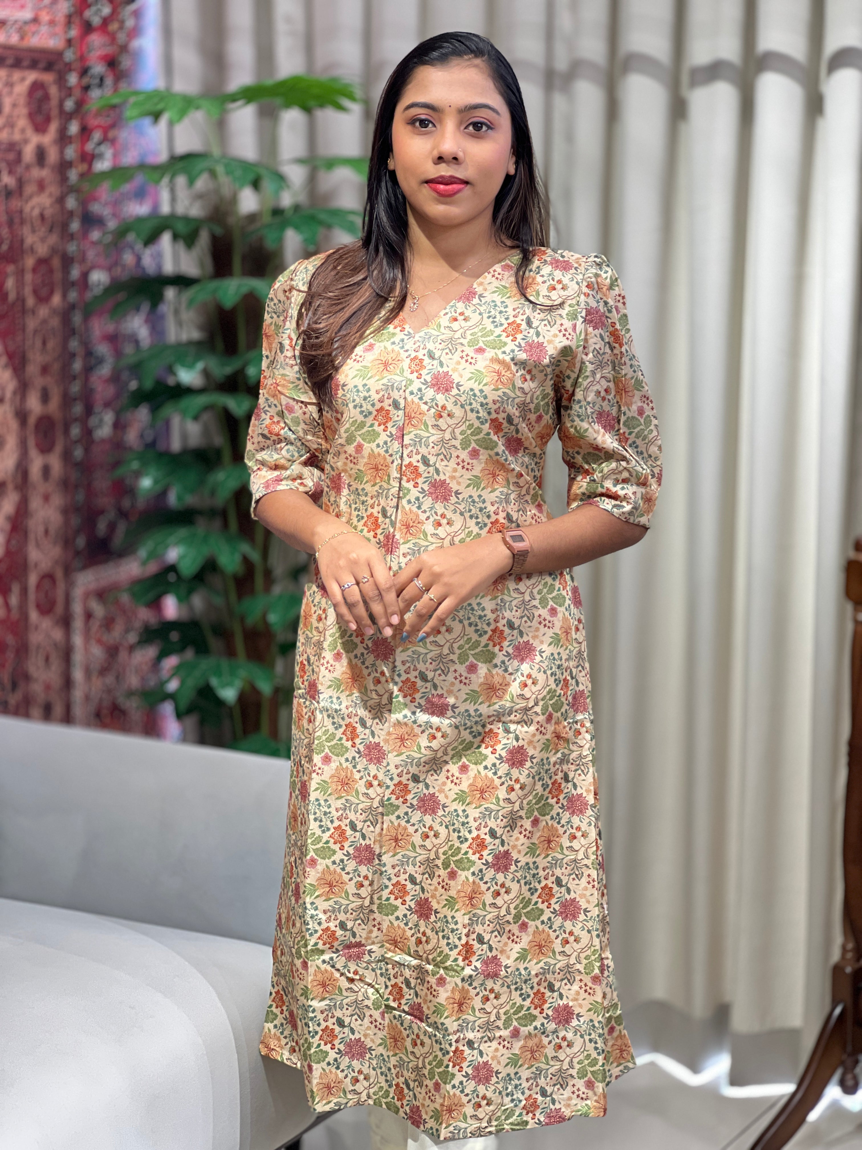 Floral Print Detailed Cotton Kurta | RMLA301
